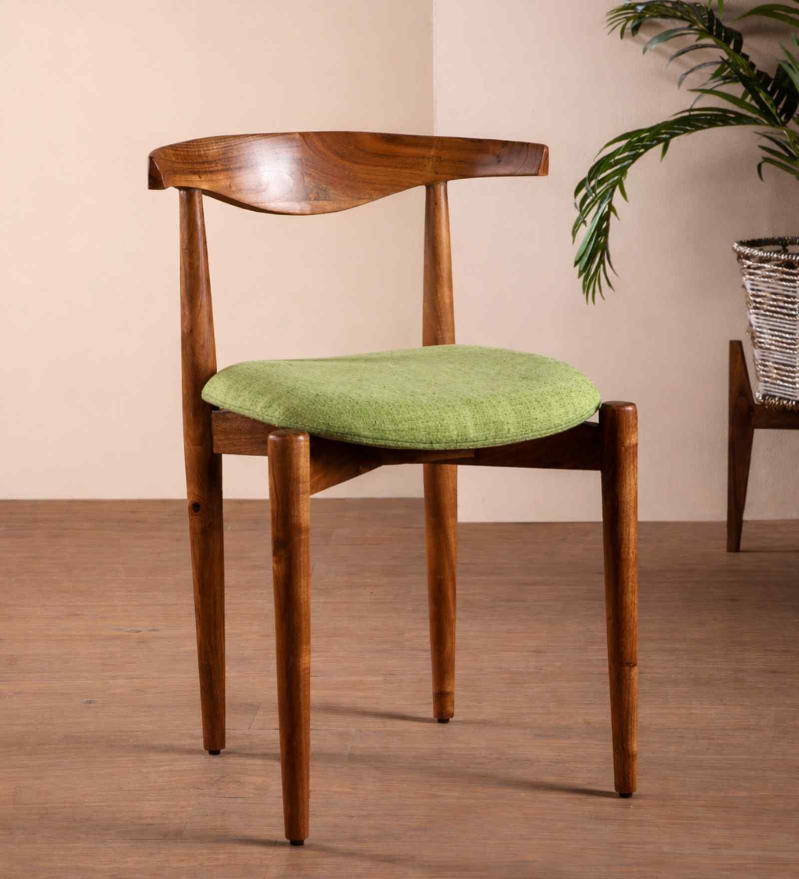 Andaman Natural Teak Wood Dining Chair in Green Color