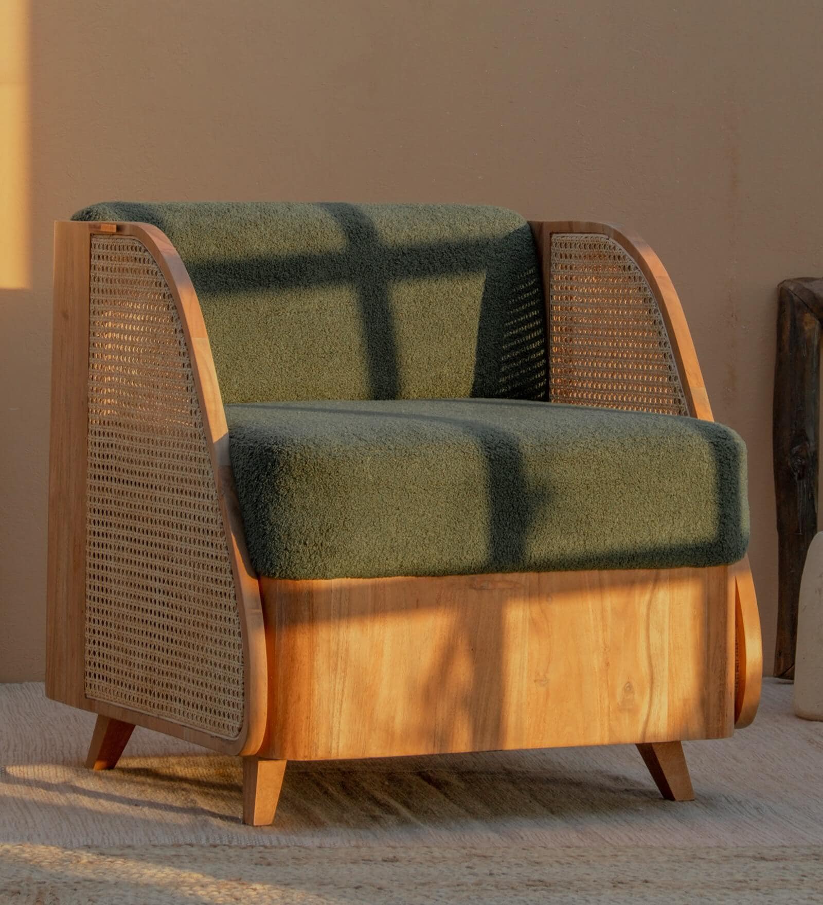 Andaman Ross Fabric 1 Seater Sofa In Natural Finish