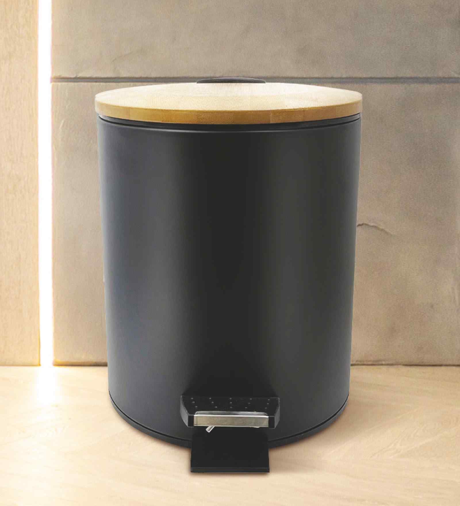 ANDAZ 6928 Bamboo Lid Step Bin Black
