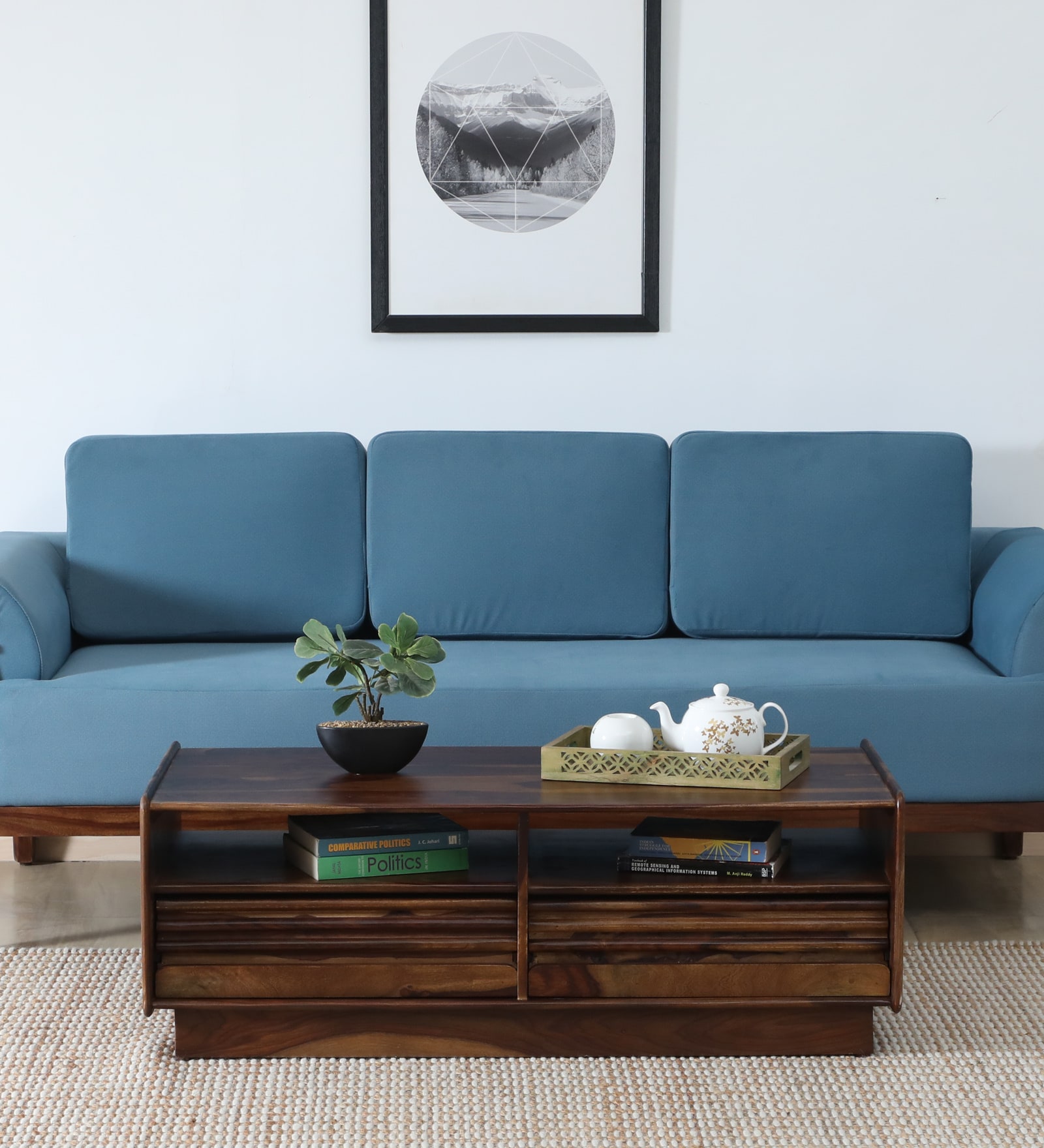 Andorra Sheesham Wood Coffee Table With 2 Drawer In Scratch Resistant Provincial Teak Finish