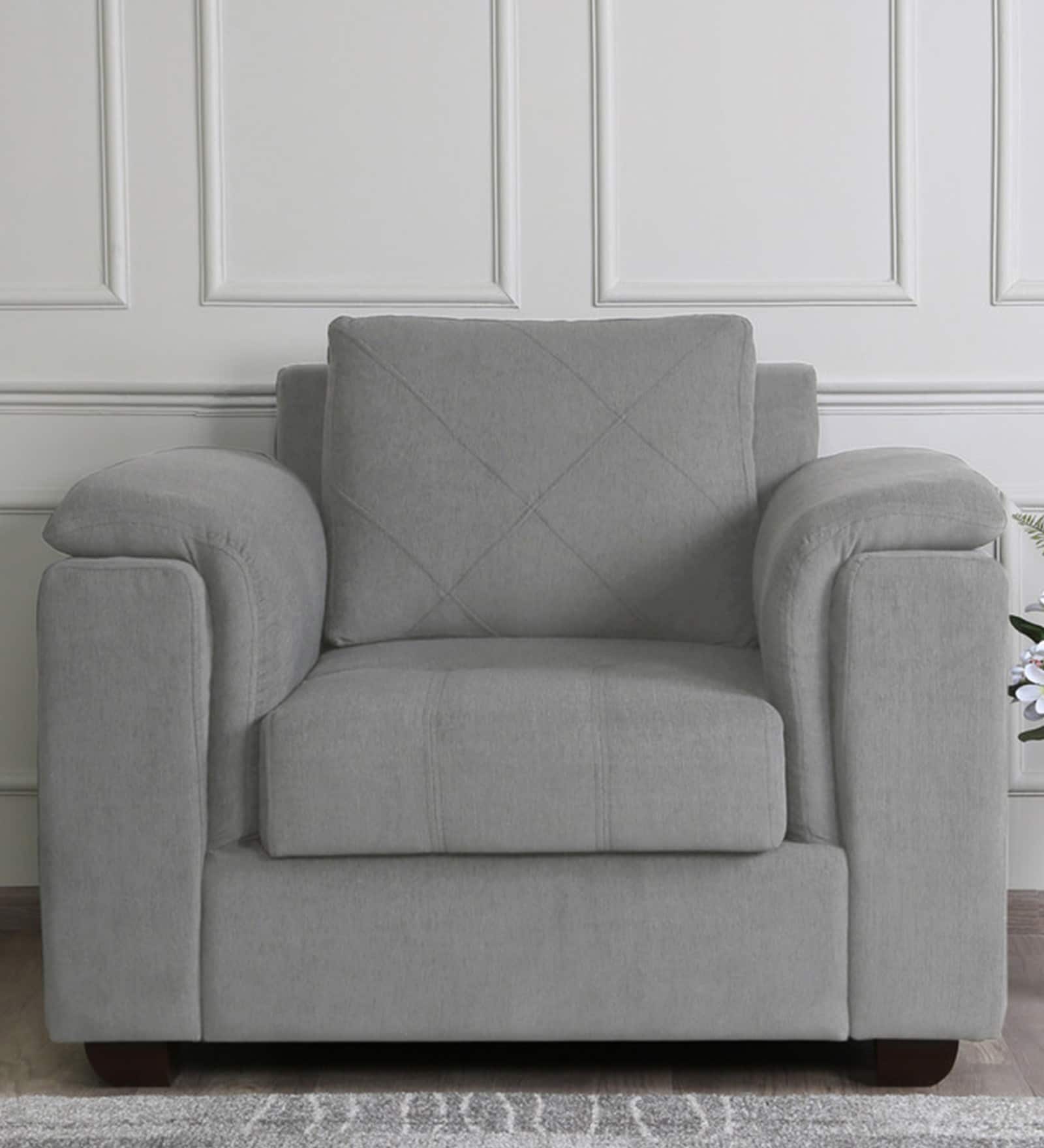 Andres Chenille Fabric 1 Seater Sofa In Ash Grey Colour