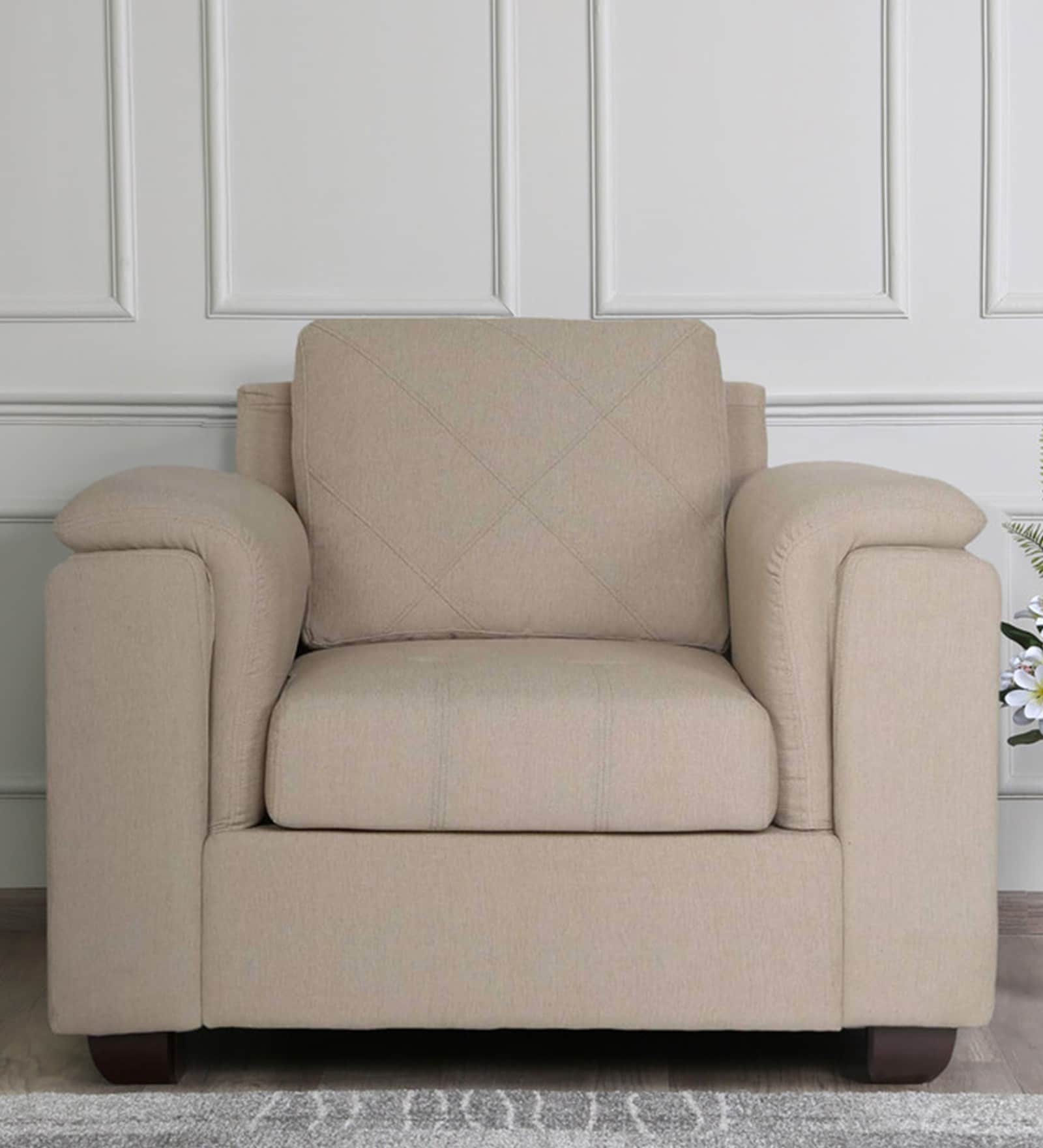 Andres Chenille Fabric 1 Seater Sofa In Beige Colour
