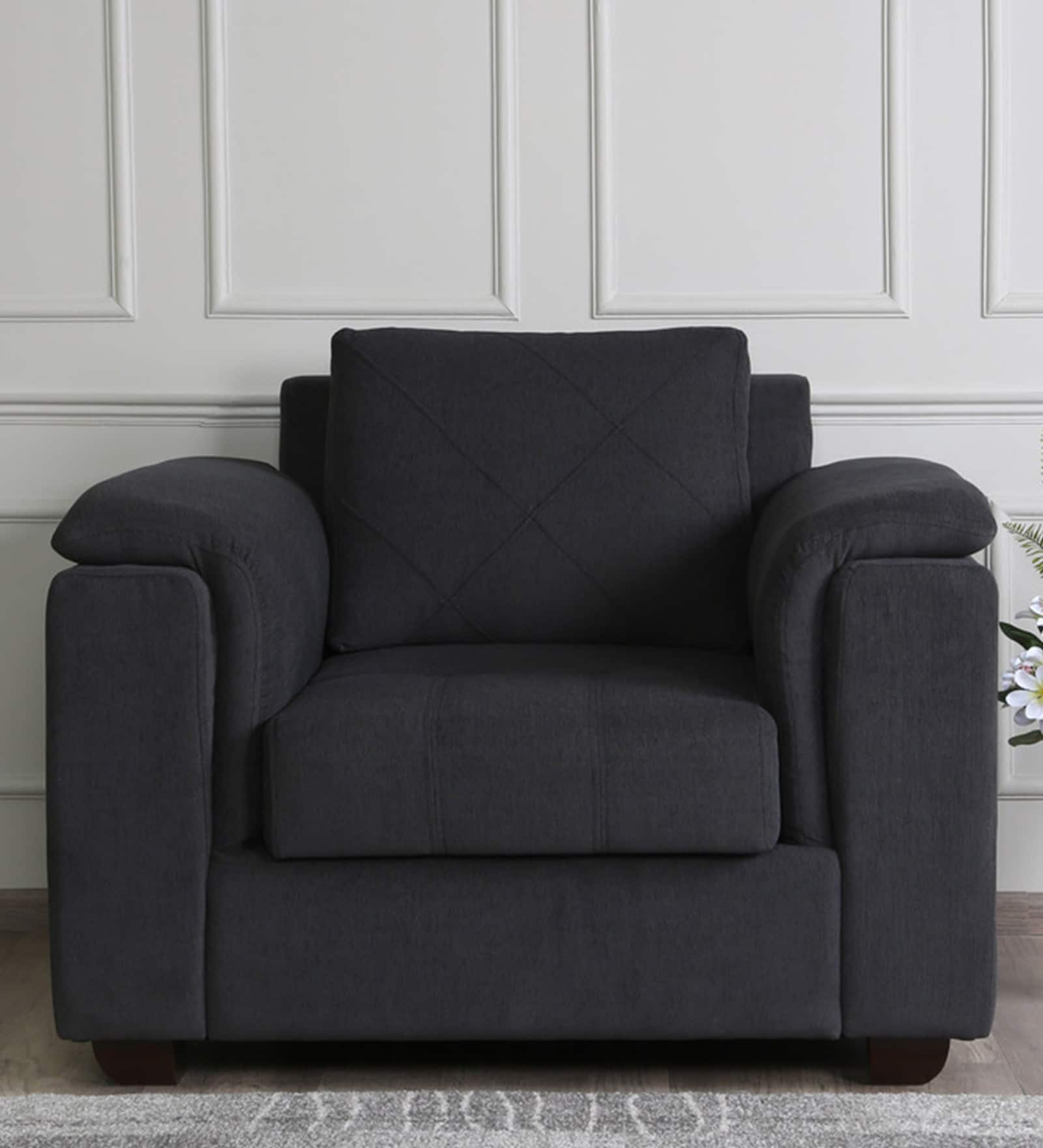 Andres Chenille Fabric 1 Seater Sofa In Charcoal Grey Colour