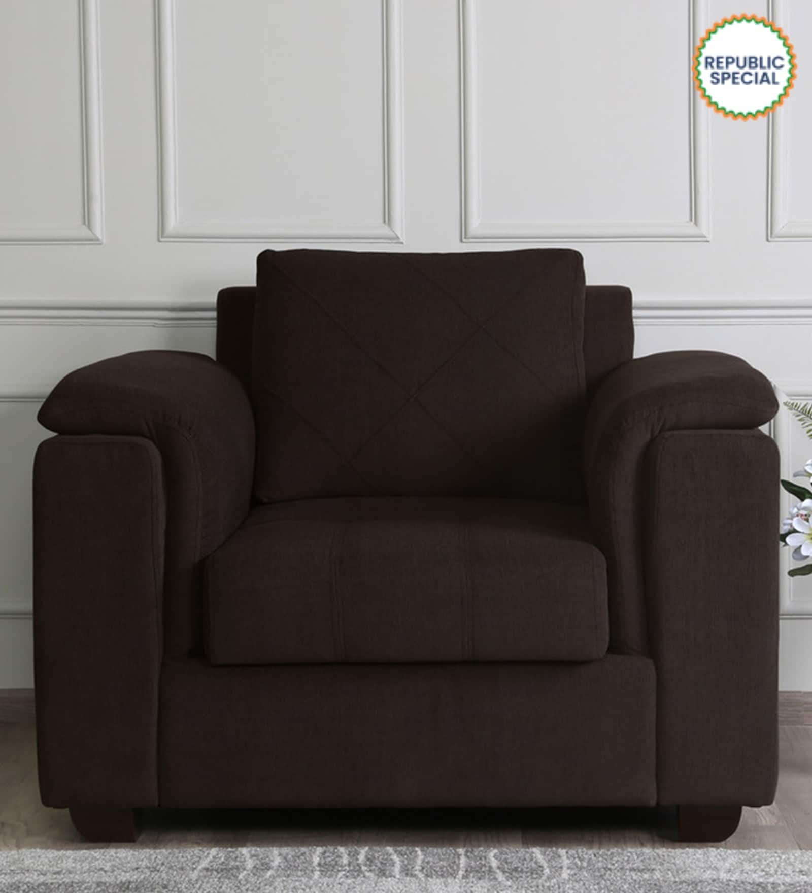 Andres Chenille Fabric 1 Seater Sofa In Chestnut Brown Colour