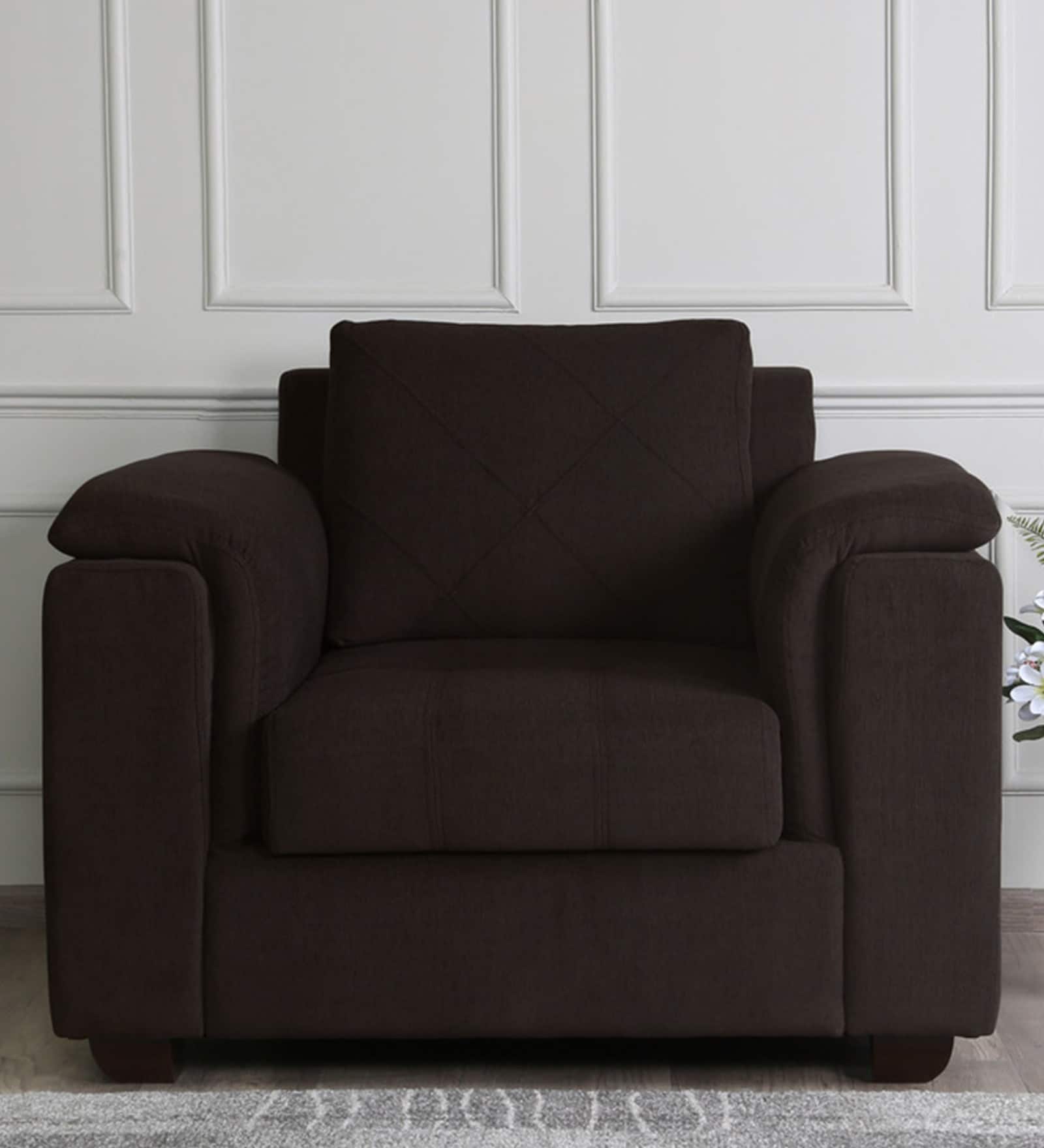 Andres Chenille Fabric 1 Seater Sofa In Chestnut Brown Colour