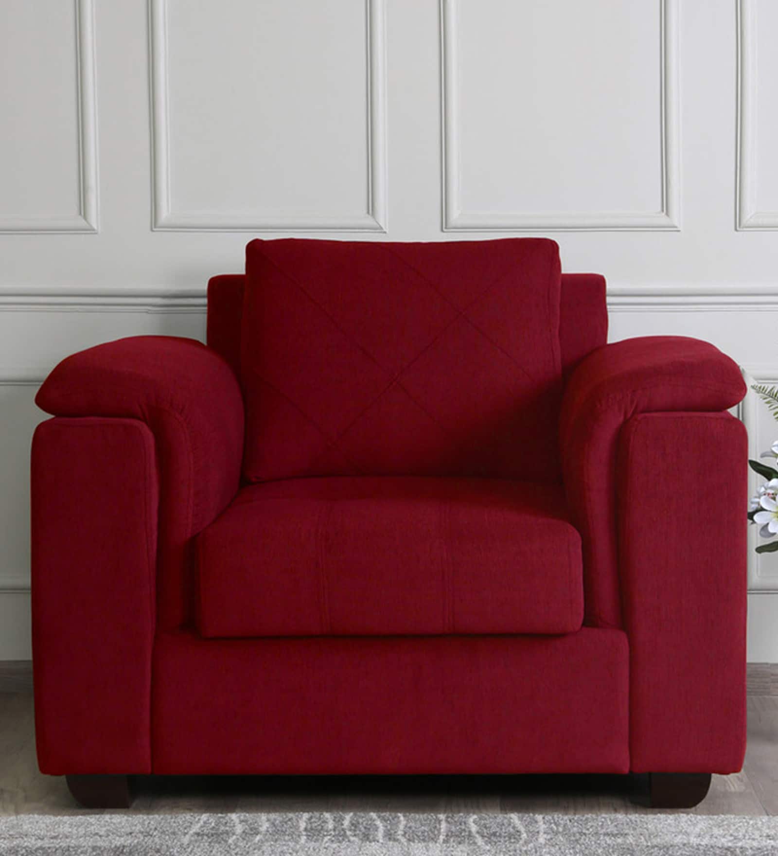 Andres Chenille Fabric 1 Seater Sofa In Garnet Red Colour
