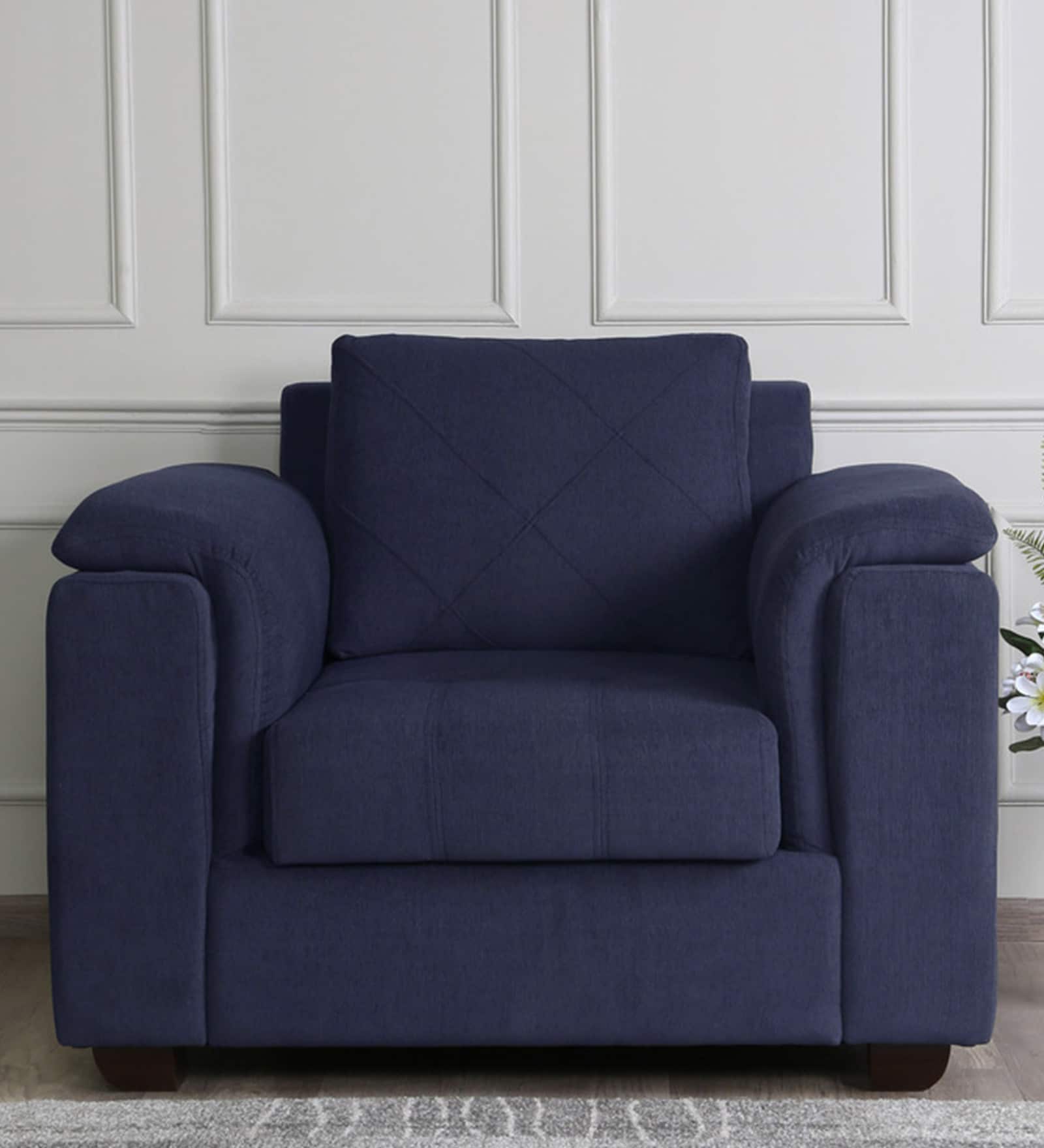 Andres Chenille Fabric 1 Seater Sofa In Navy Blue Colour