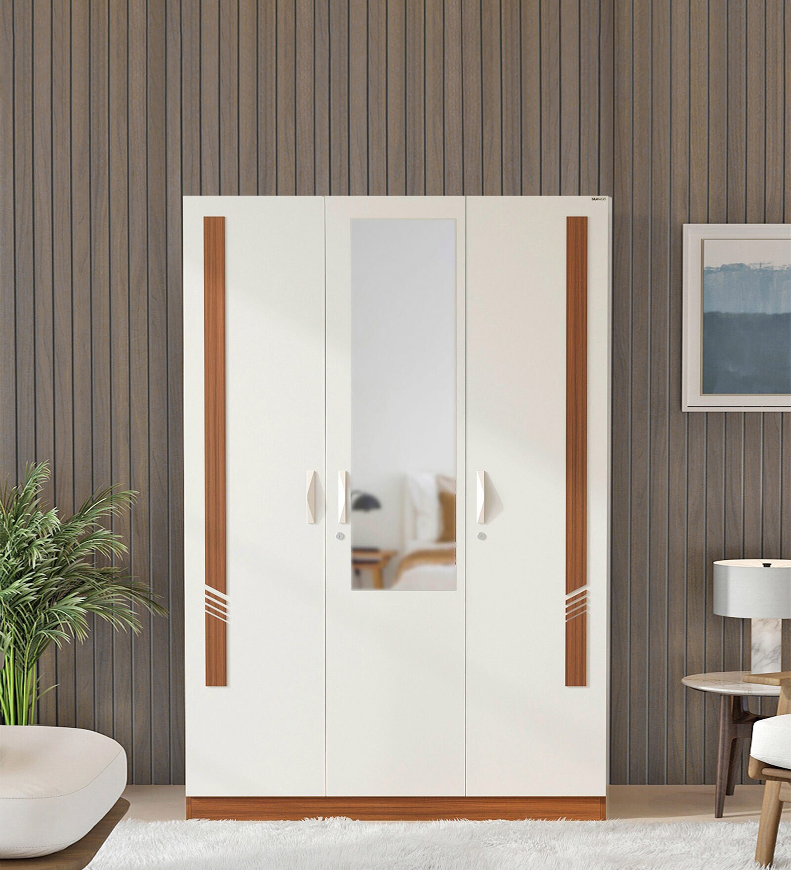 Buy Andrie 3 Door Wardrobe in Walnut & White Finish with Mirror at 24% ...