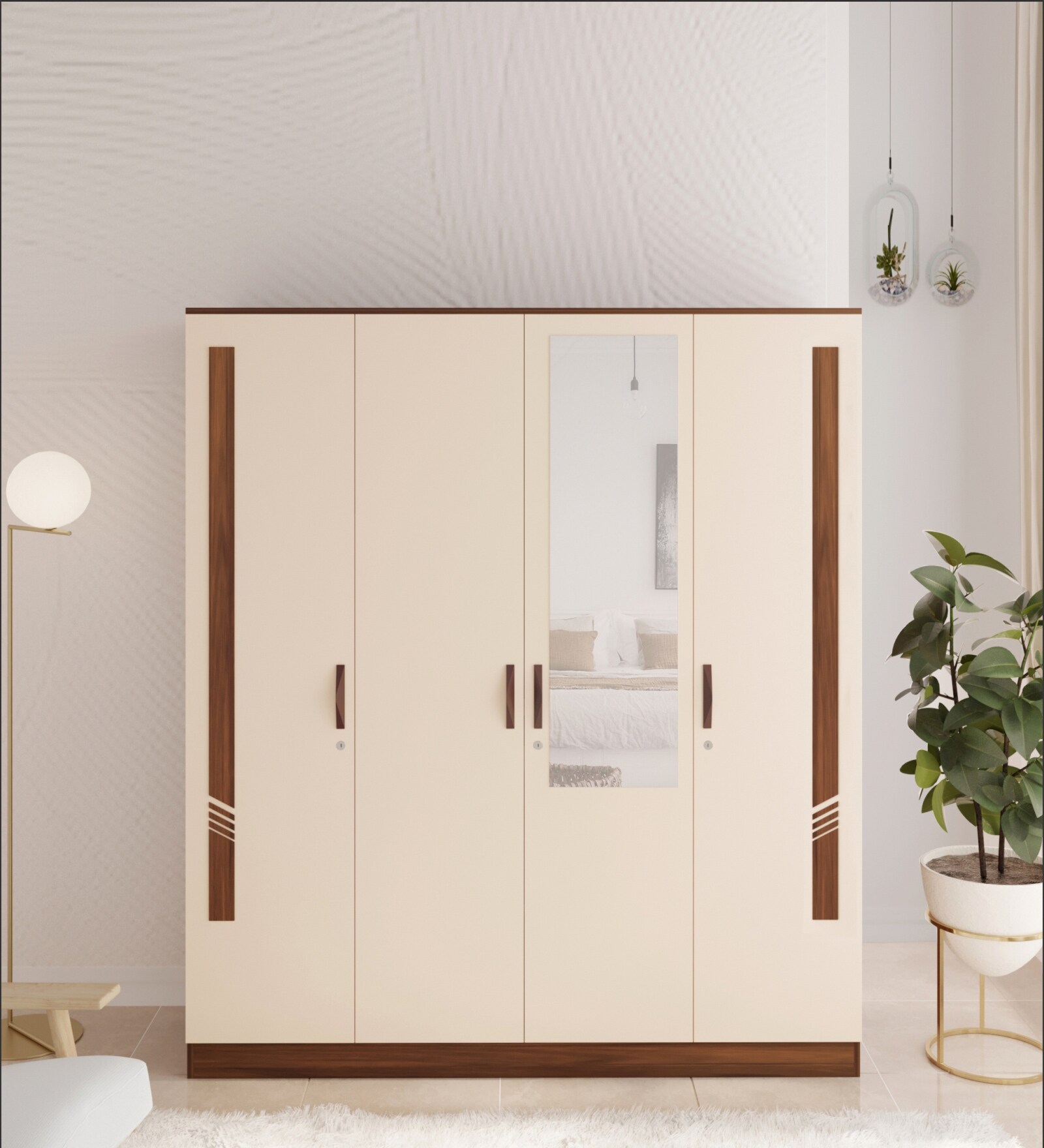Andrie 4 Door Wardrobe In Brown Maple & Beige Colour