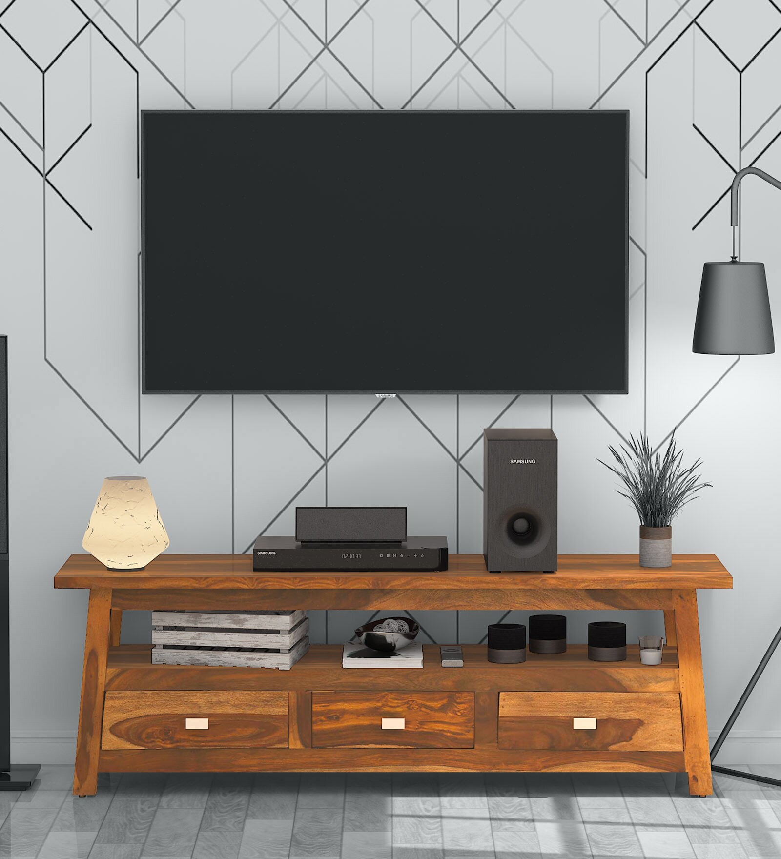 Anette Sheesham Wood TV Unit in Rustic Teak Finish