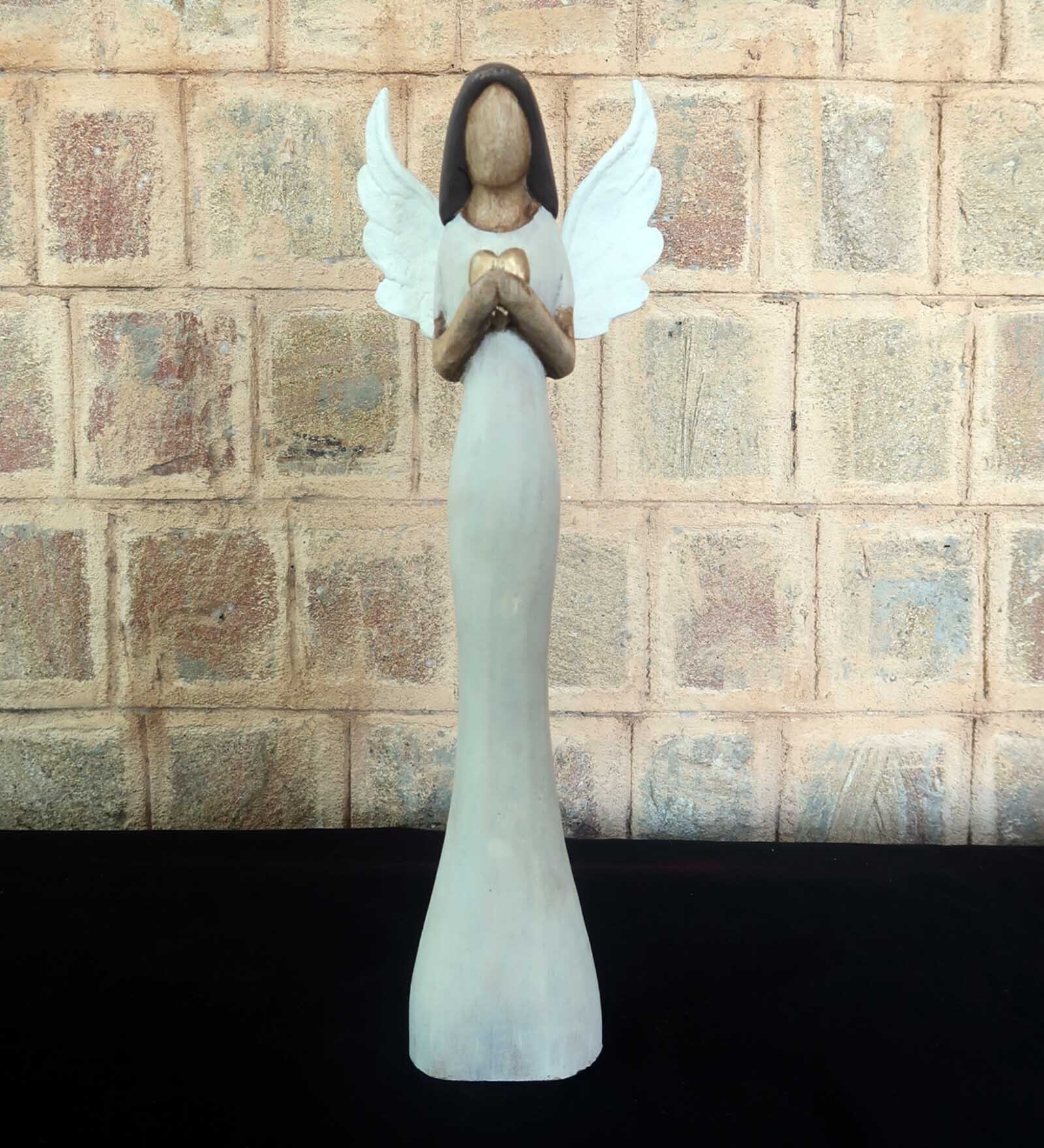 Angel with Heart Mango Wood Human Figurine