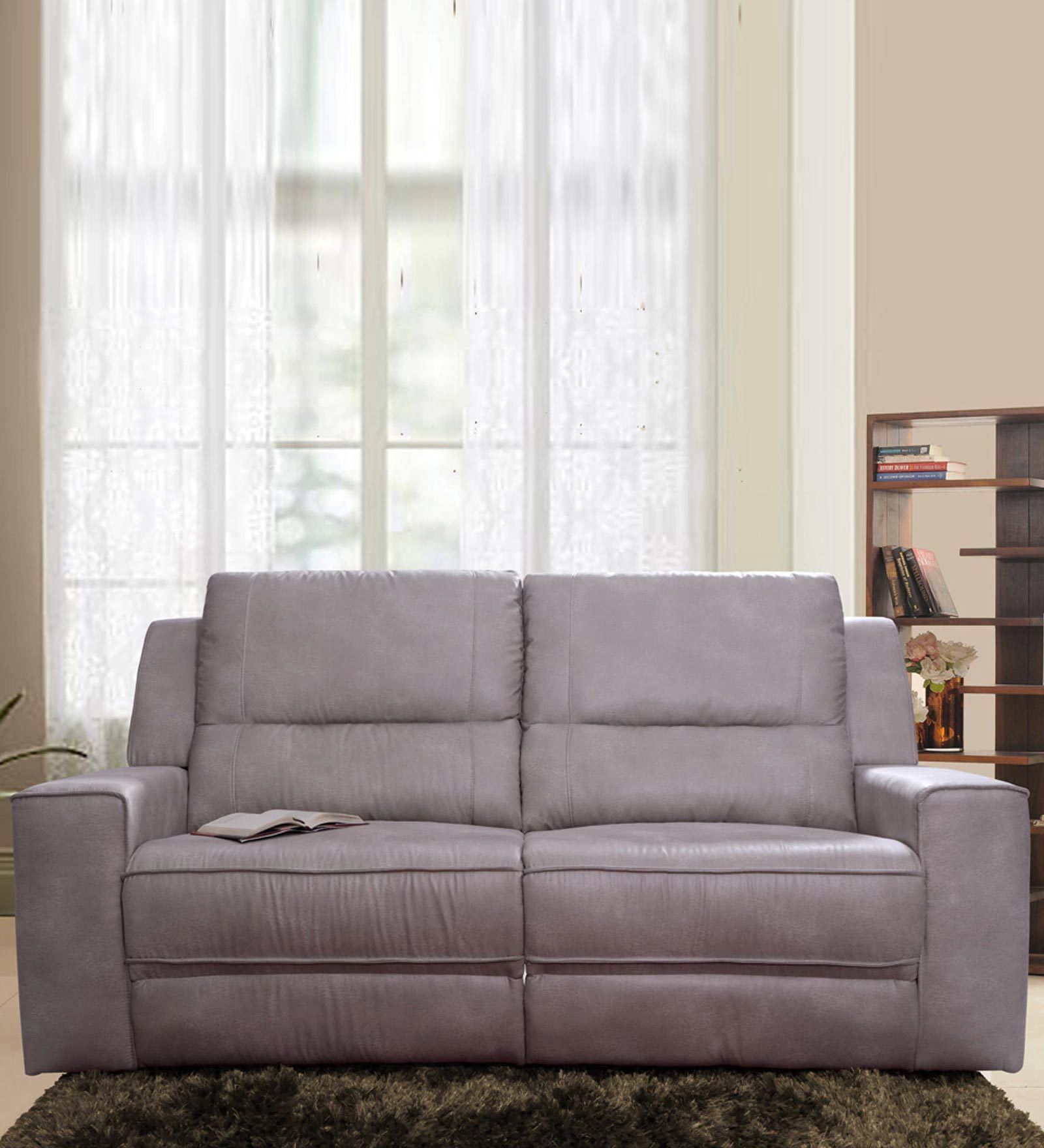Buy Angela Three Seater Recliner Sofa in Light Grey Colour by Evok