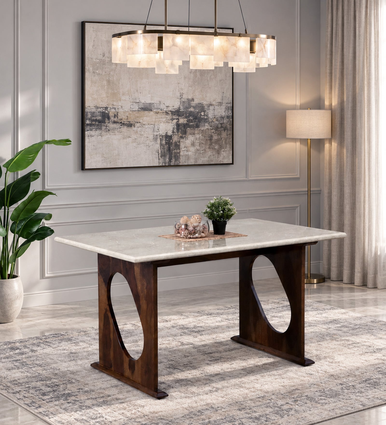 Anglet Sheesham Wood 6 Seater Dining Table In Scratch Resistant Provincial Teak Finish  With Bottochino Top