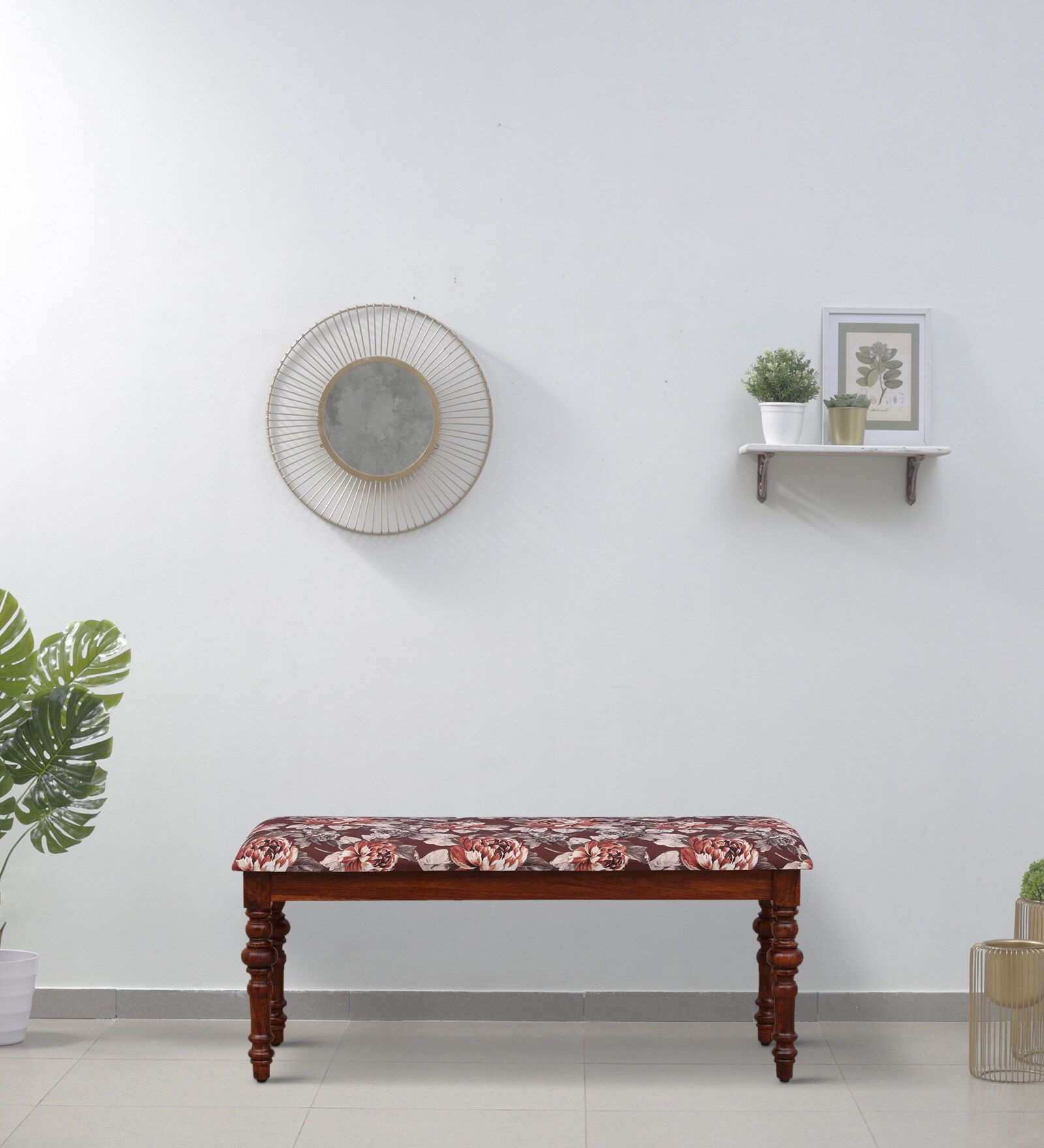 Anika Sheesham Wood Cushioned Bench In Honey Oak Finish