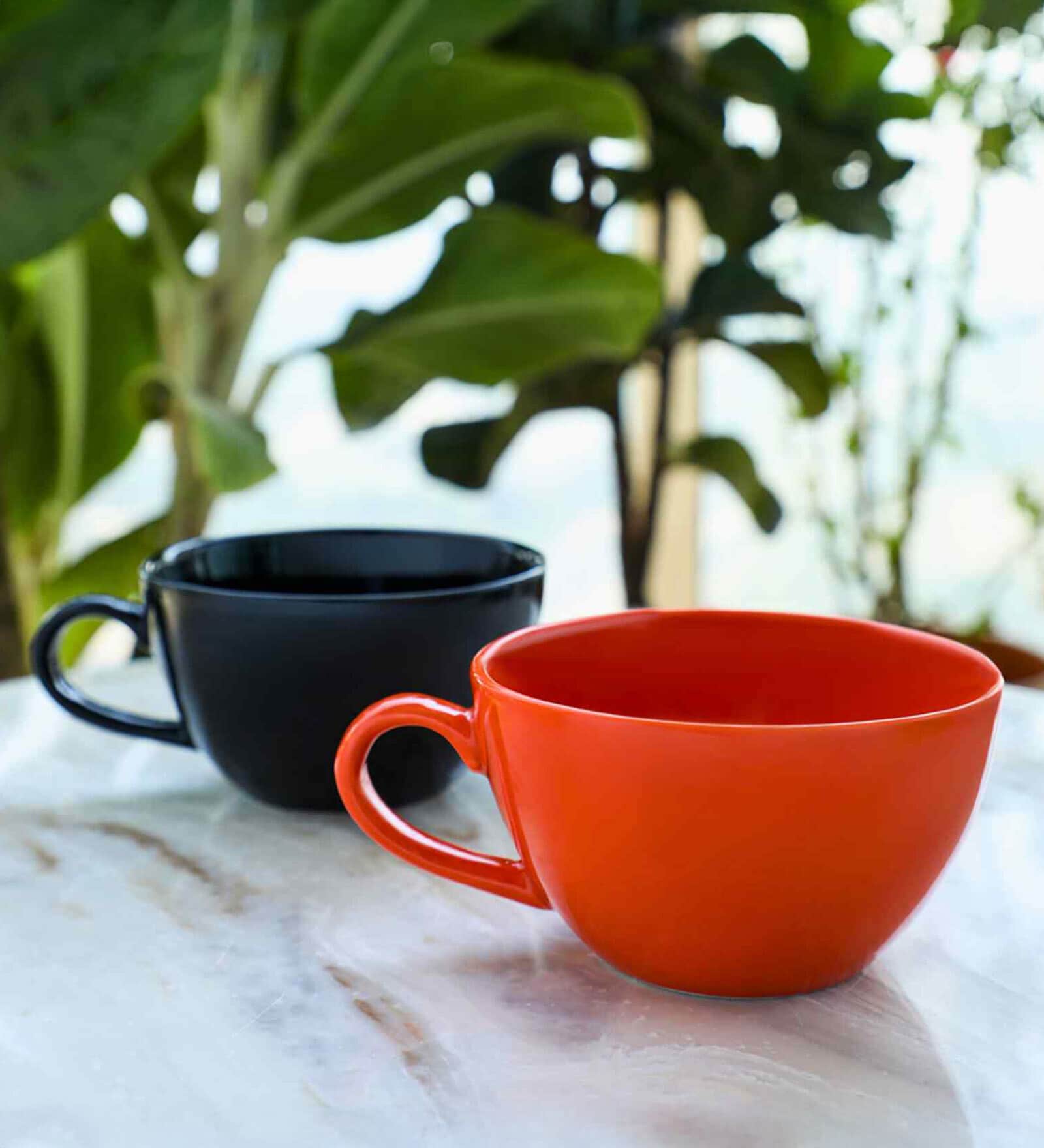(Set Of 2) Animal Bone Ash Free Porcelain Black & Orange Tea Cups