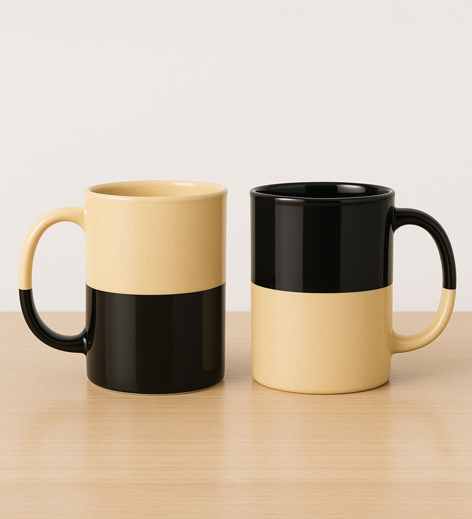 (Set Of 2) Animal Bone Ash Free Stoneware Black & White Coffee Tall Mugs