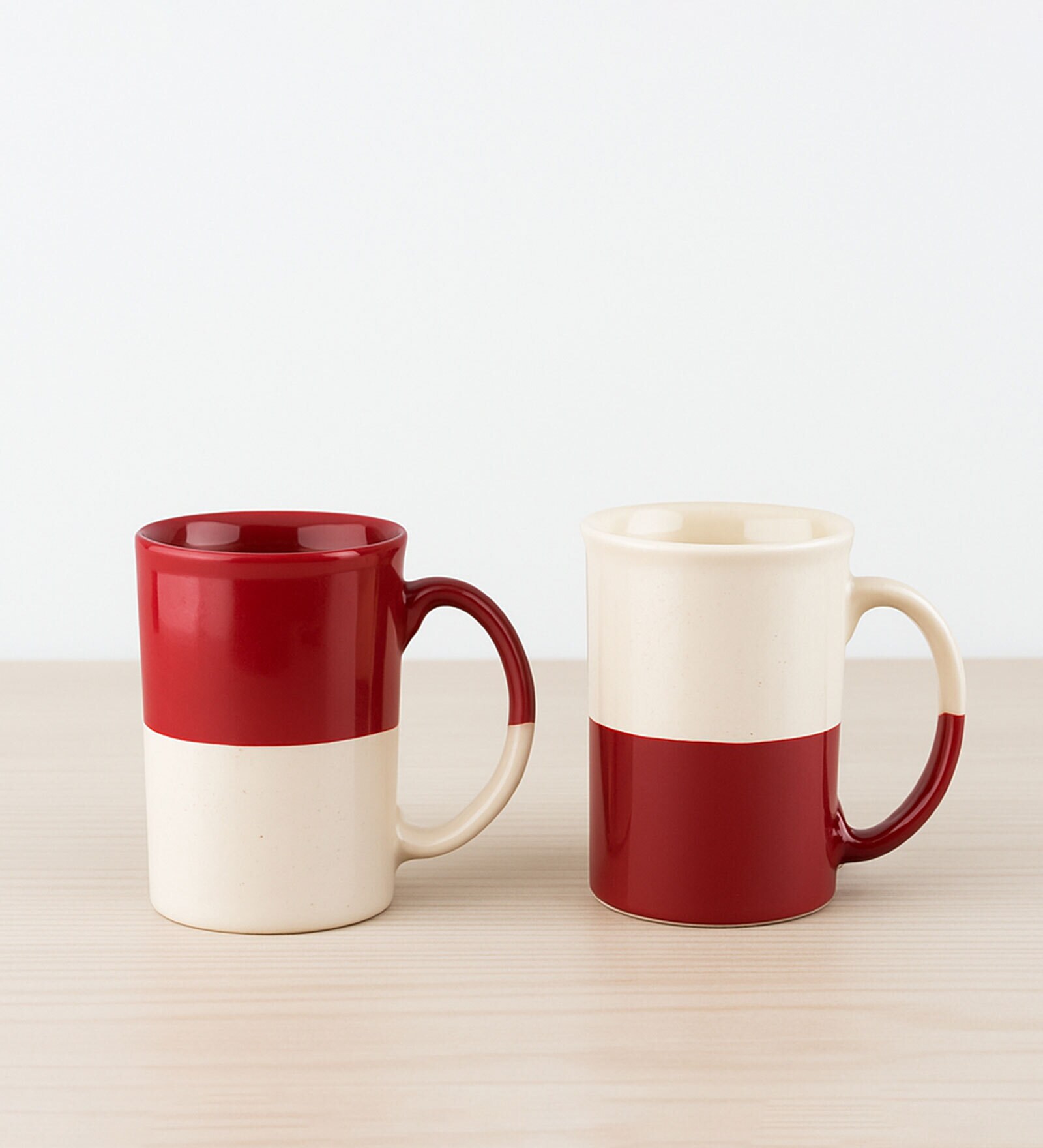 (Set Of 2) Animal Bone Ash Free Stoneware Red & White Tall Coffee Mugs