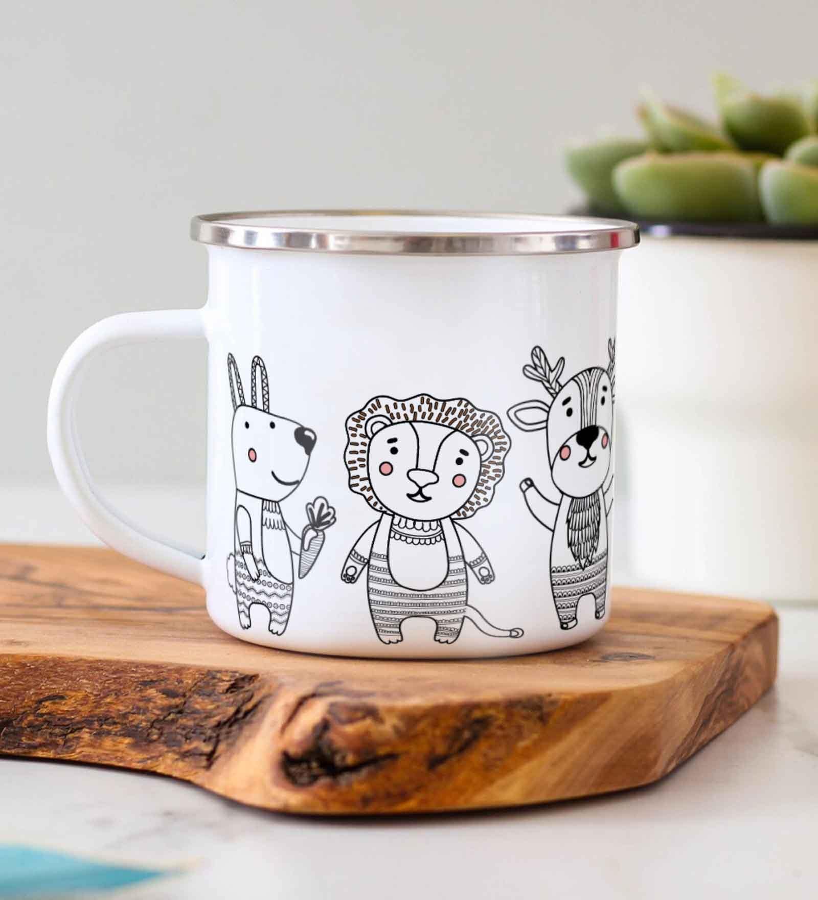 Animals Enamel Printed White 350ml Stainless Steel Coffee Mug