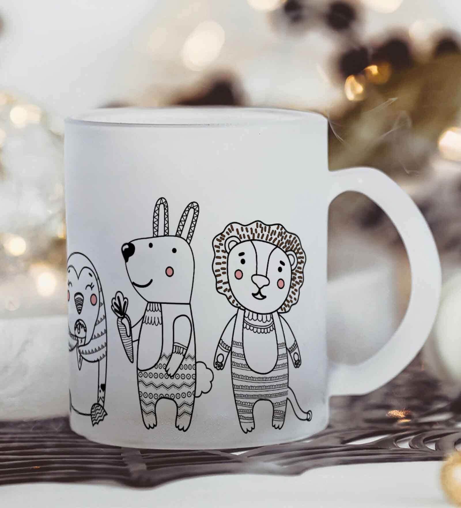Animals Frosted White 350ml Glass Coffee Mug