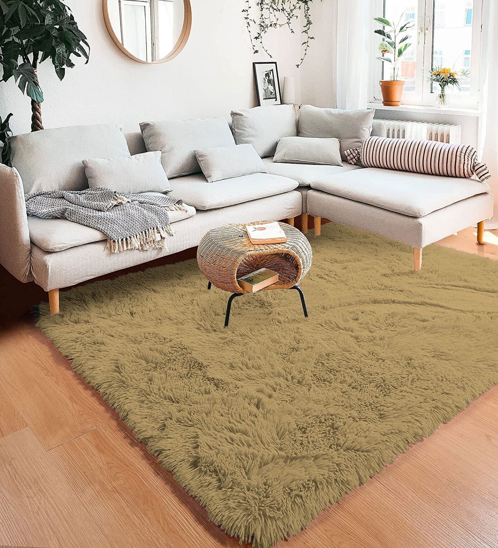 Anit Gold Solid Wool Blend 3 X 5 Feet Tufted Carpet