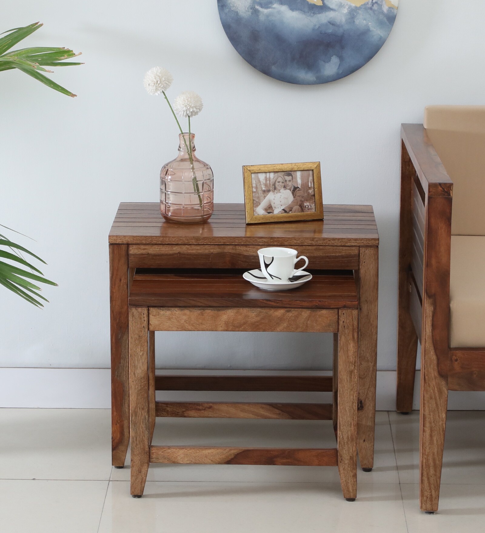 Anitz Sheesham Wood Nest Of Tables in Scratch Resistant Rustic Teak Finish