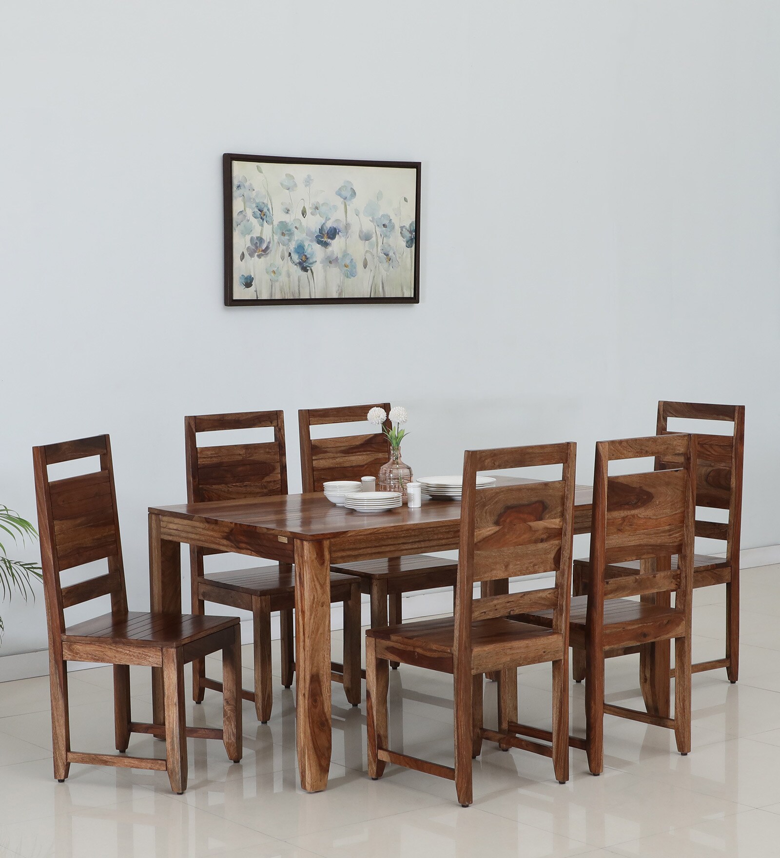 Buy Anitz Solid Wood 6 Seater Dining Set in Scratch Resistant Rustic ...