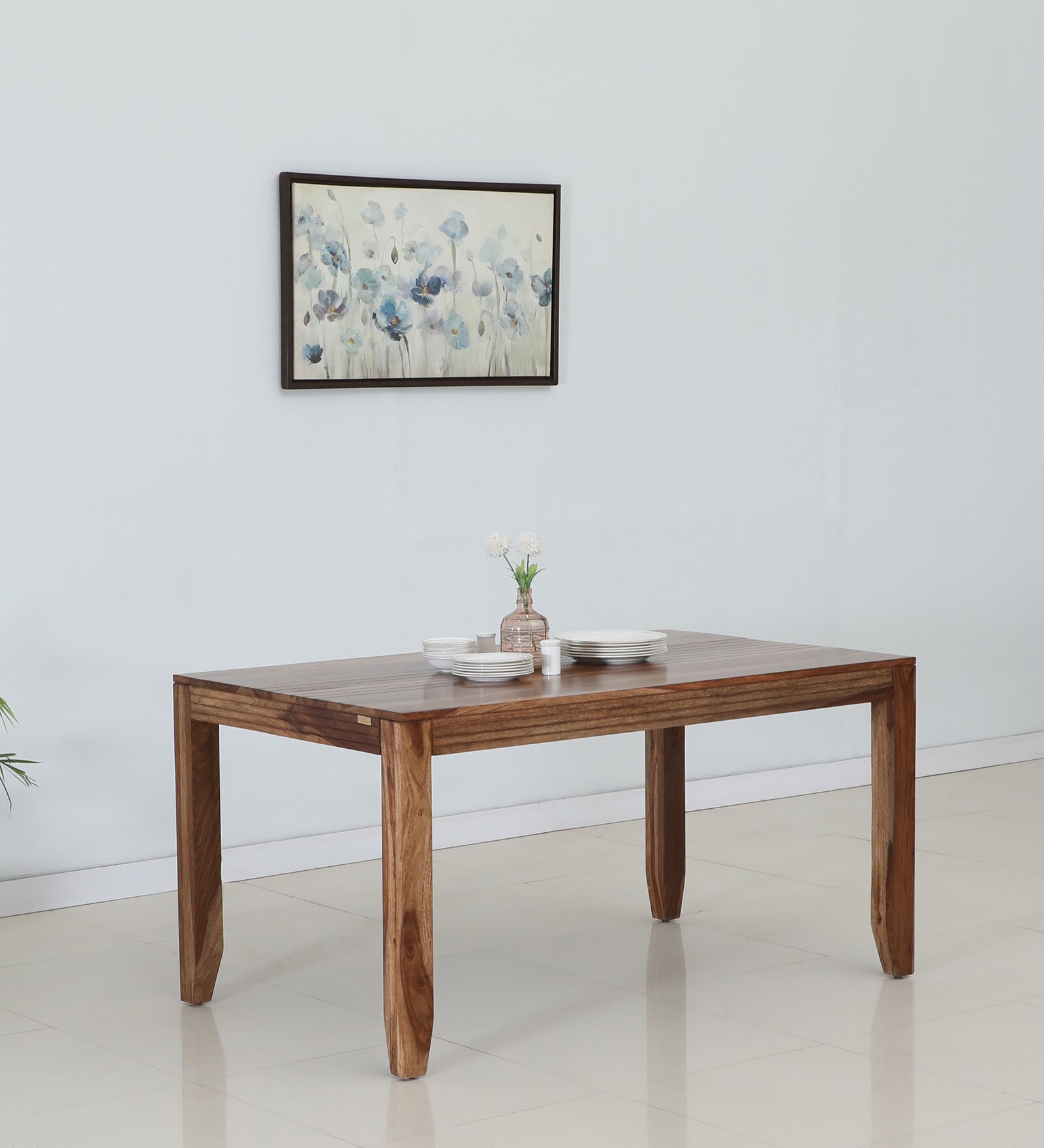 Anitz Solid Wood 6 Seater Dining Table in Scratch Resistant Rustic Teak Finish