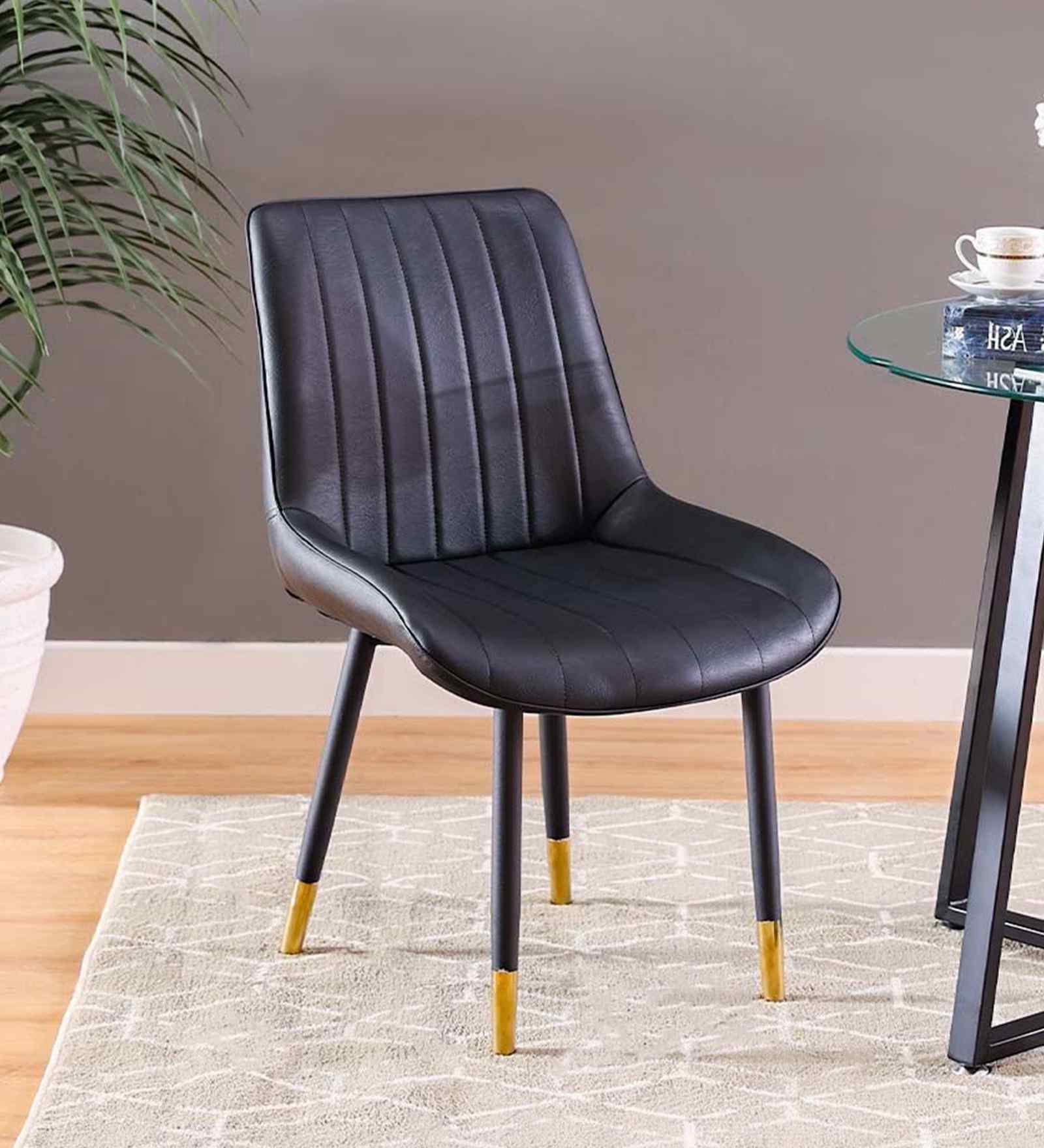Anjaneya Leatherette Dining Chair In Black Colour