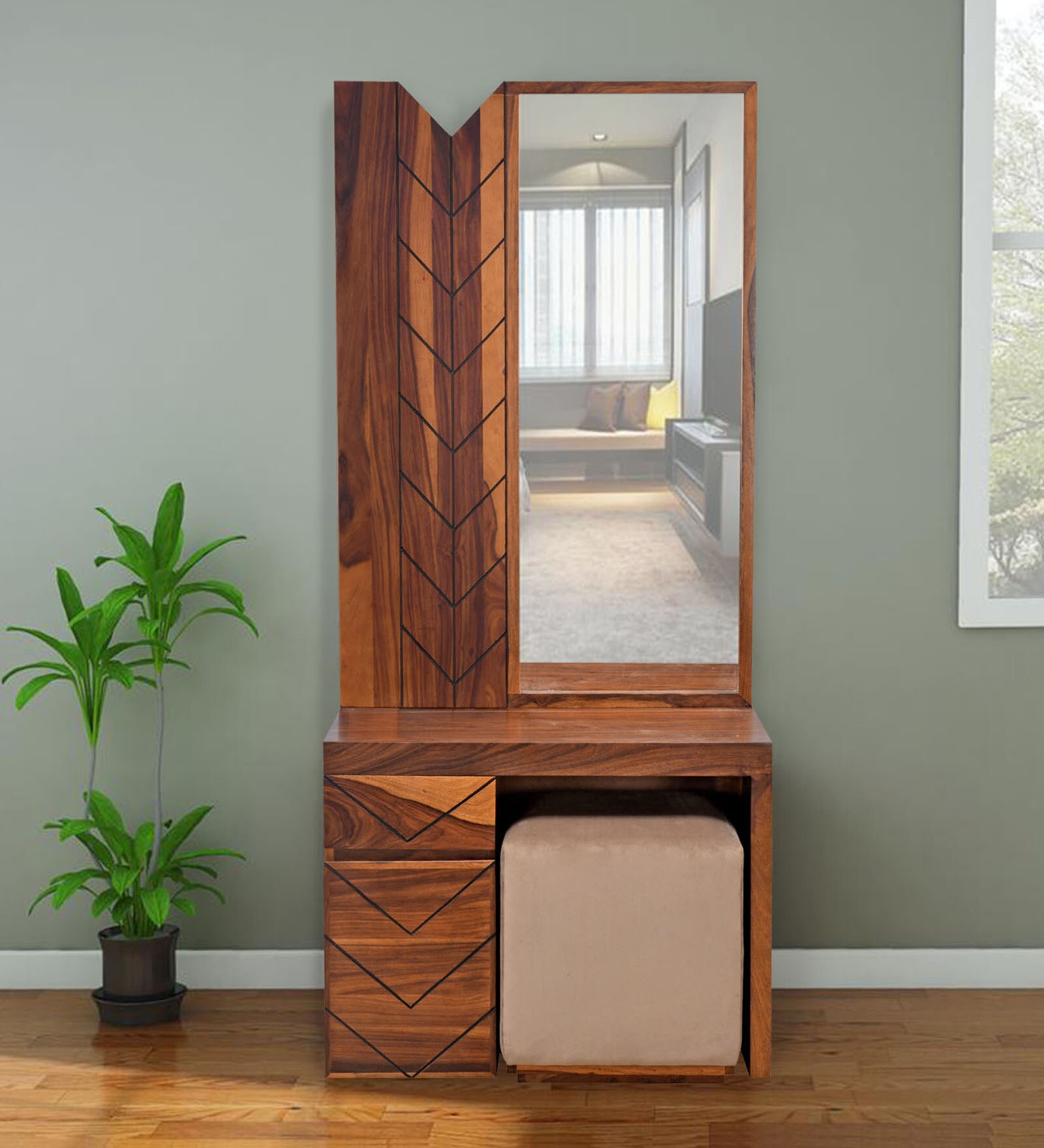 Ankara Dresser With Stool in Walnut Colour Ankara Dresser With Stool in Walnut Colour