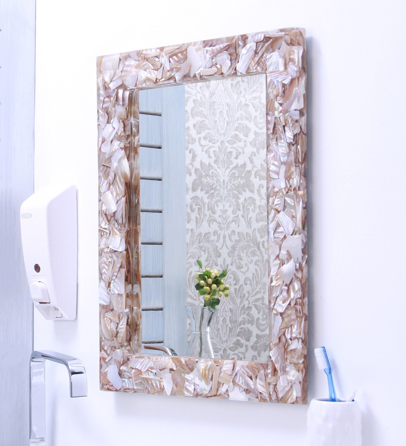 Ankur Bathfit Original White Mother of Pearl Bathroom Mirror