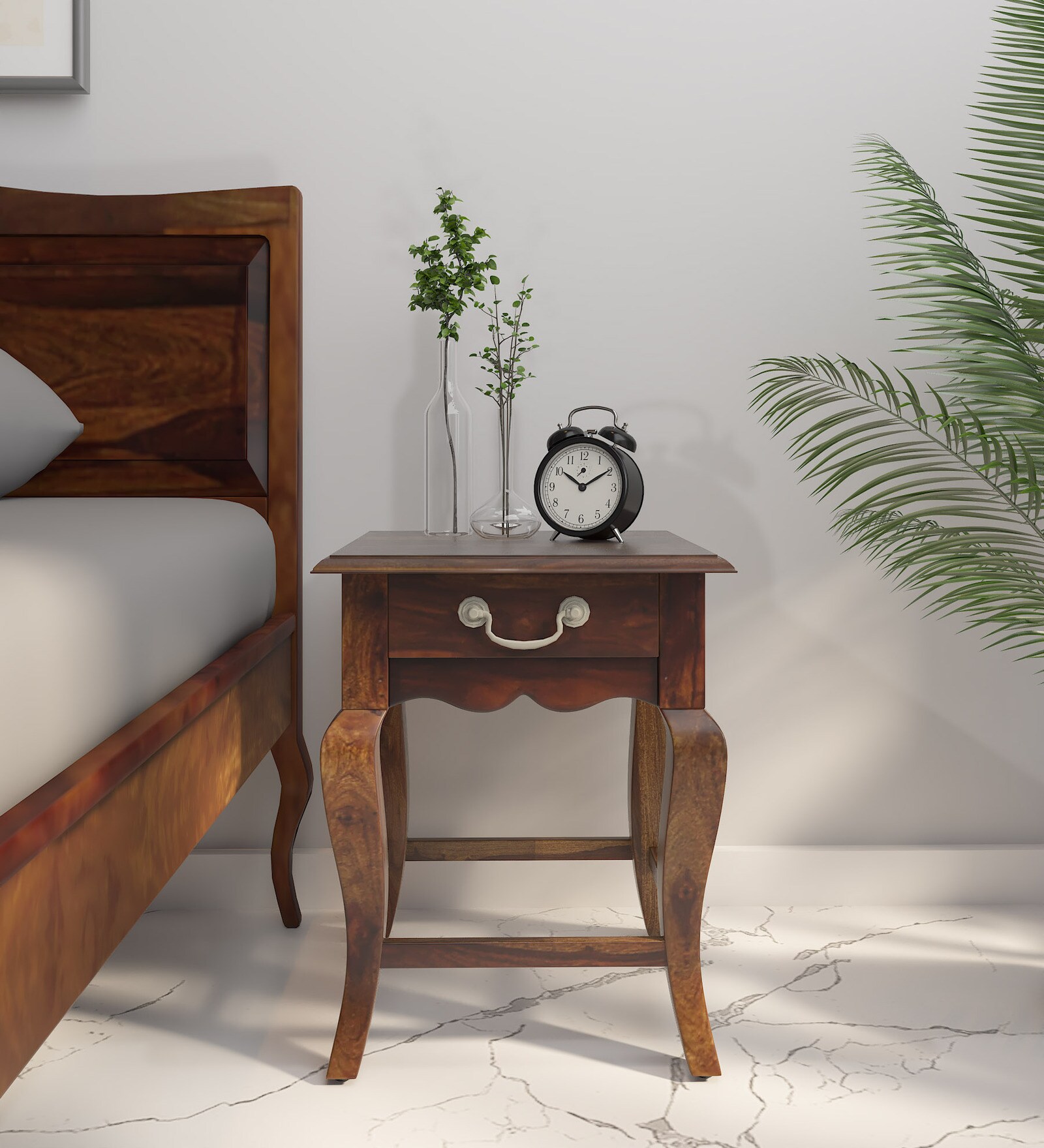 Anne Sheesham Wood Bedside Table In Provincial Teak With Drawer