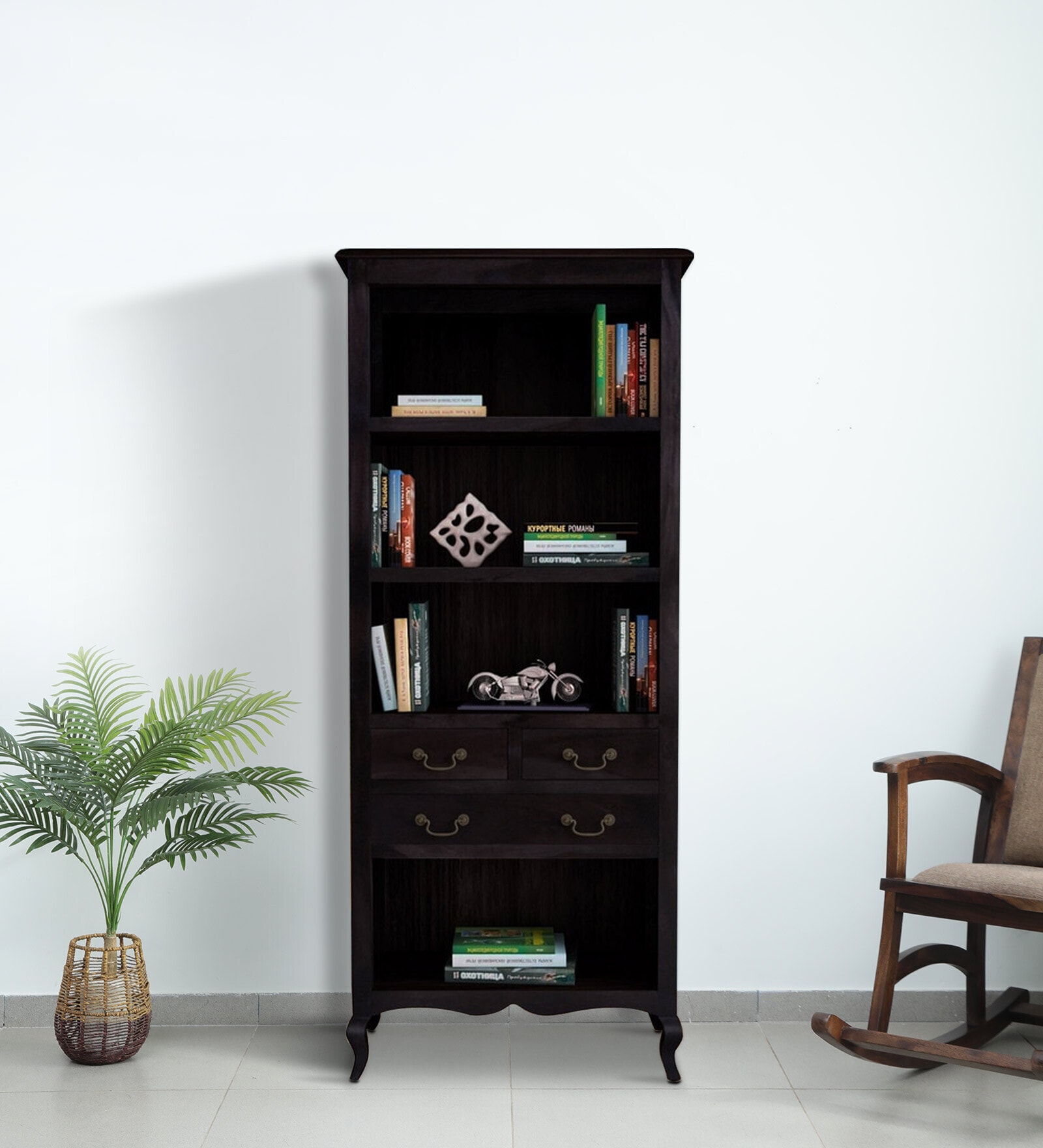 Anne Sheesham Wood Tall Bookshelf In Warm Chestnut Finish