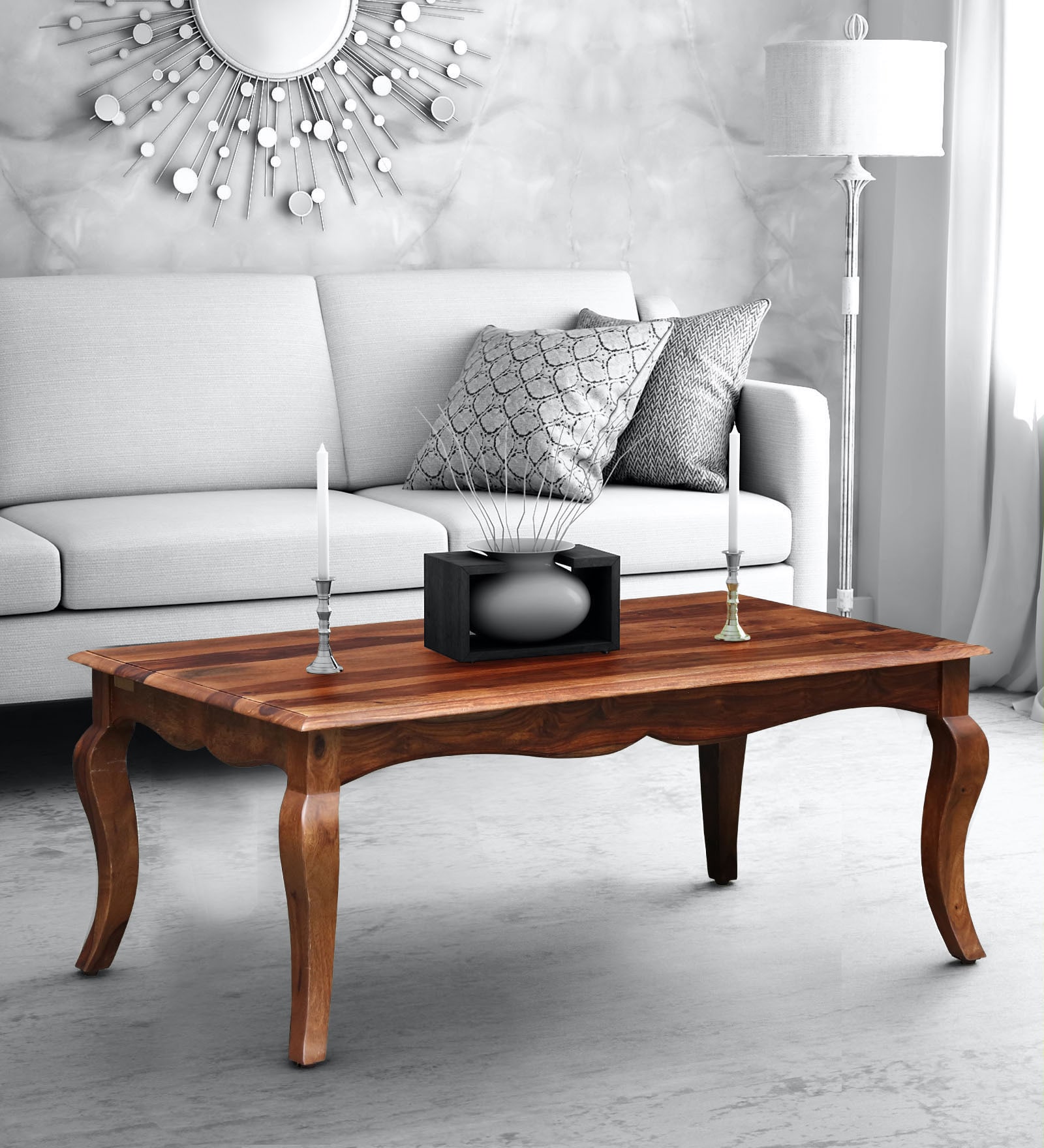 Anne Sheesham Wood Coffee Table In Rustic teak Finish