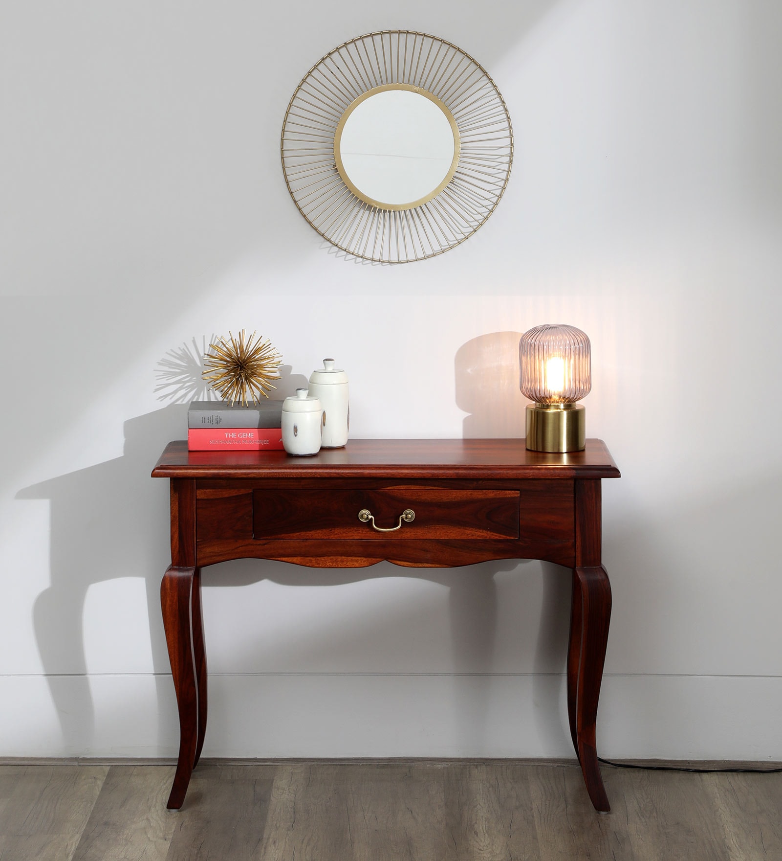 Anne Sheesham Wood Console Table In Honey Oak Finish