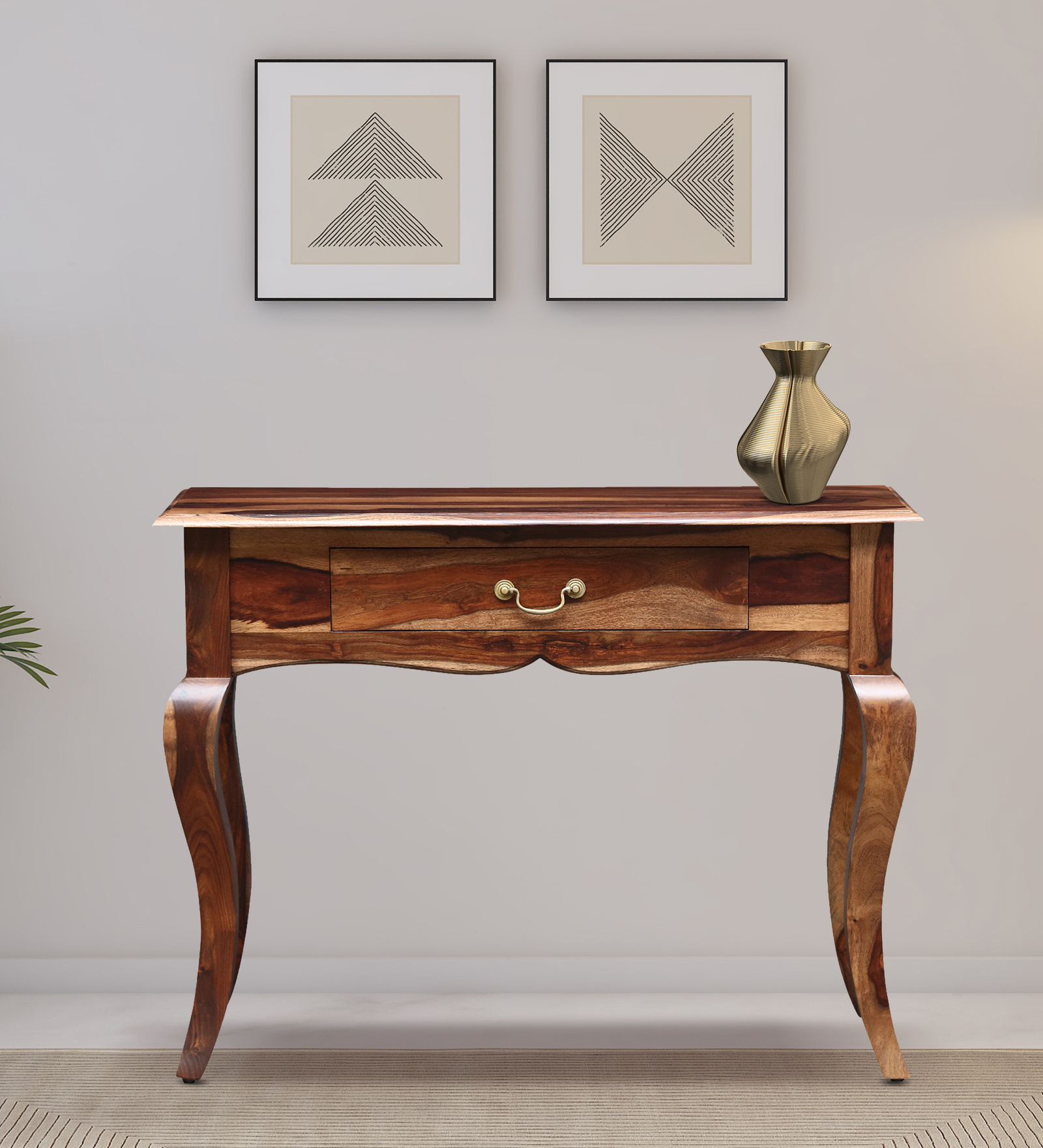 Anne Sheesham Wood Console Table In Rustic teak Finish