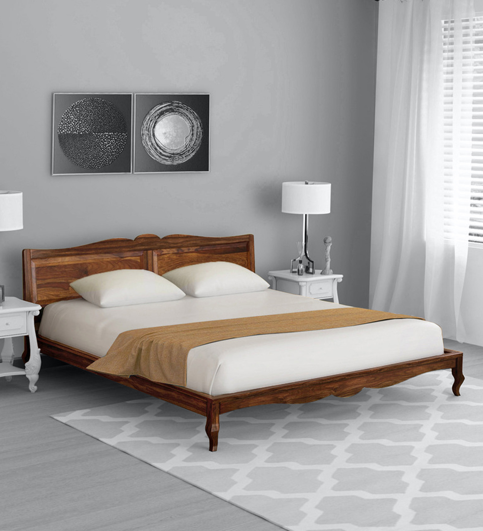 Anne Sheesham Wood King Size Bed In Provincial Teak Finish