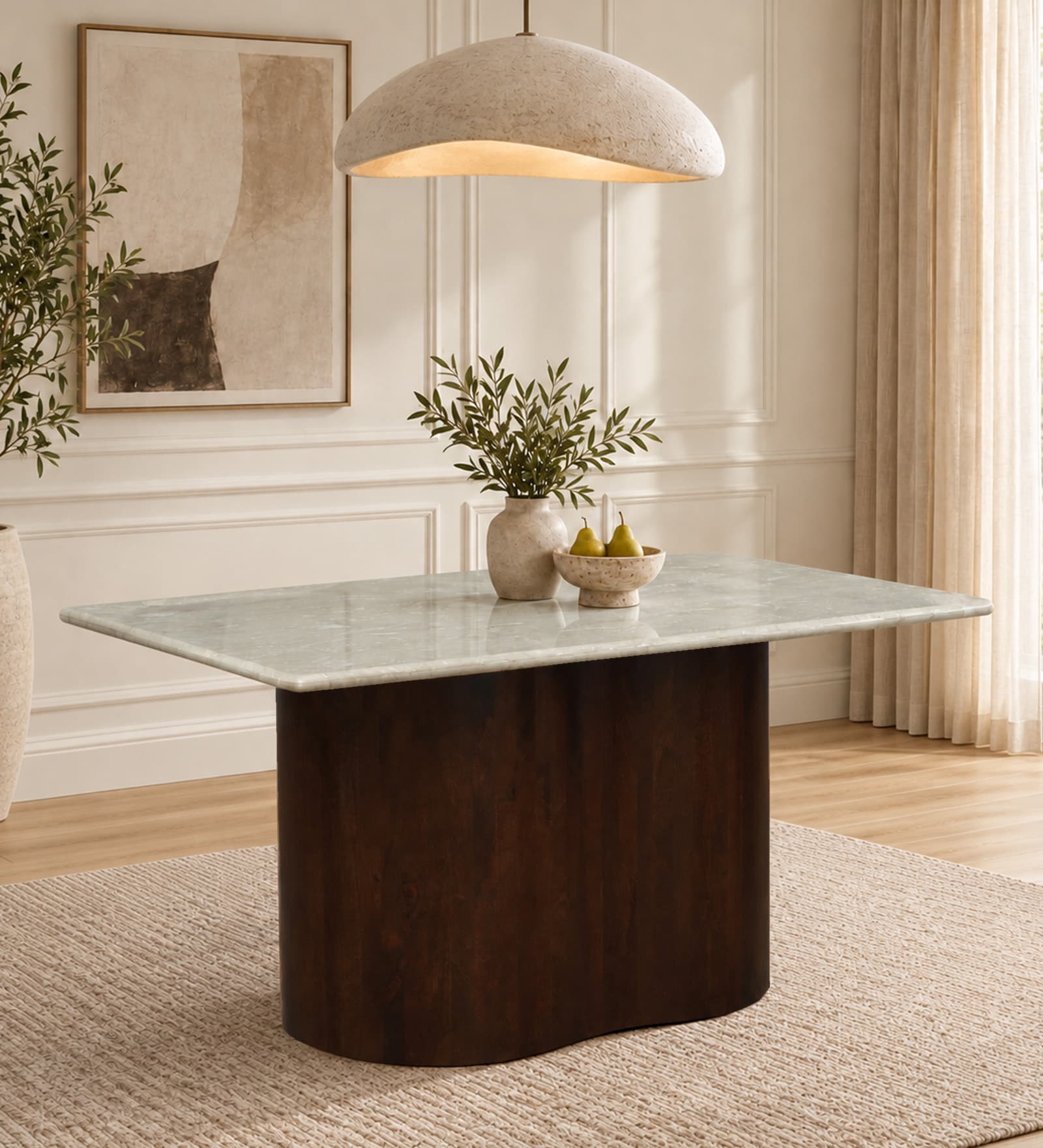 Annecy Mango Wood 6 Seater Dining Table In Scratch Resistant Tubbaq Finish  With Bottochino Top