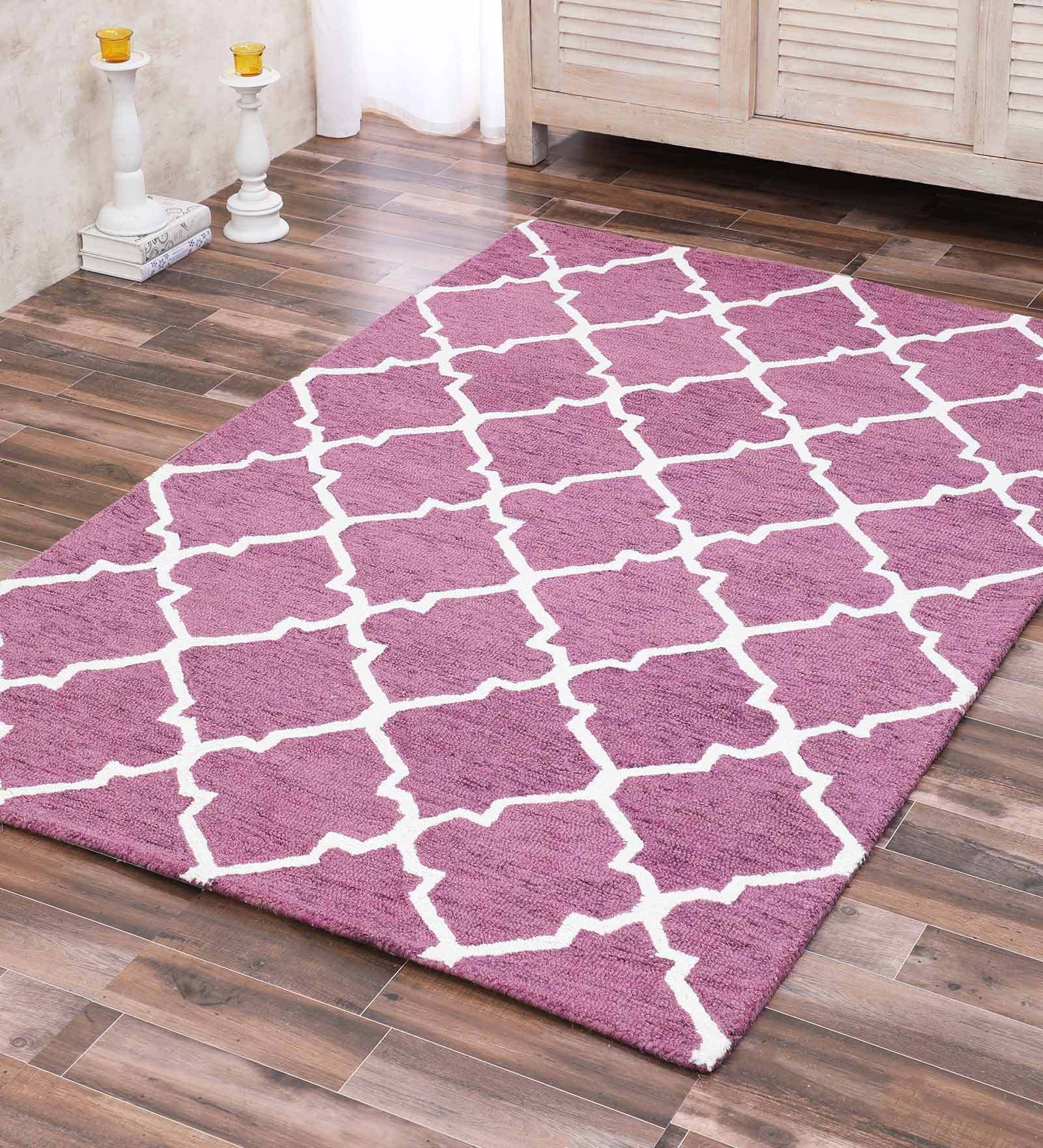 Anoma Ethnic Pattern Wool 4x6 Hand Tufted Carpet in Purple Colour