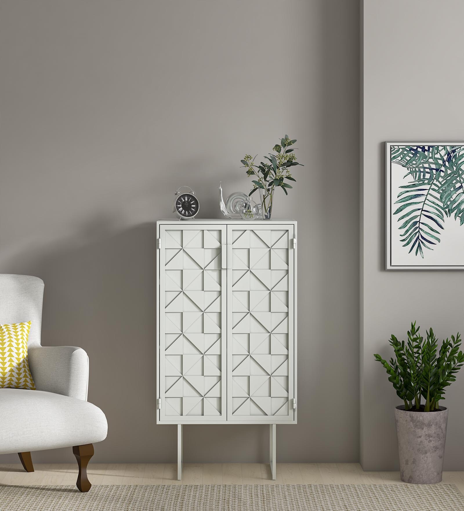 Anstett Tall Metal Cabinet In White Colour