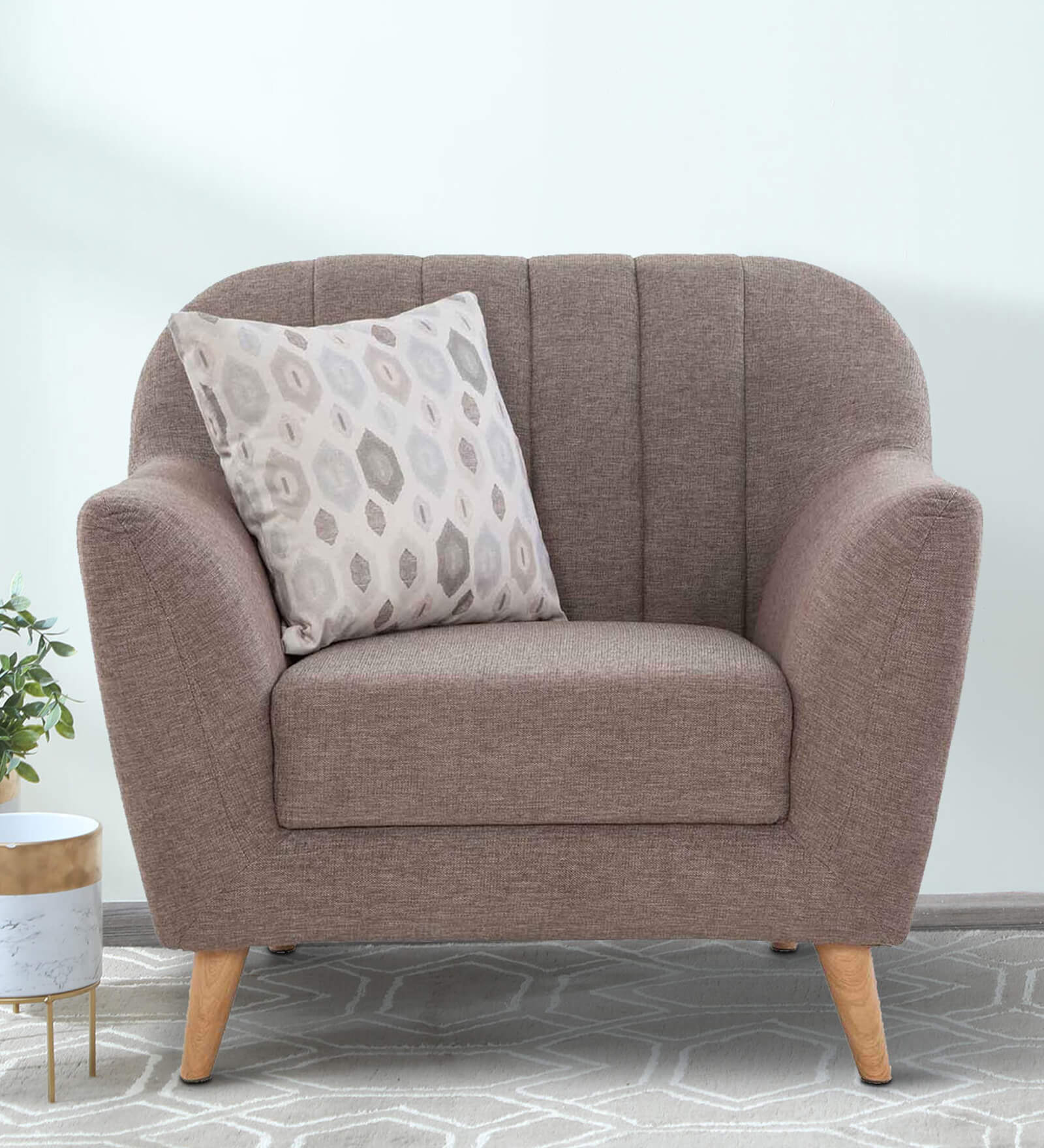 Antalya Fabric 1 Seater Sofa in Light Brown Colour