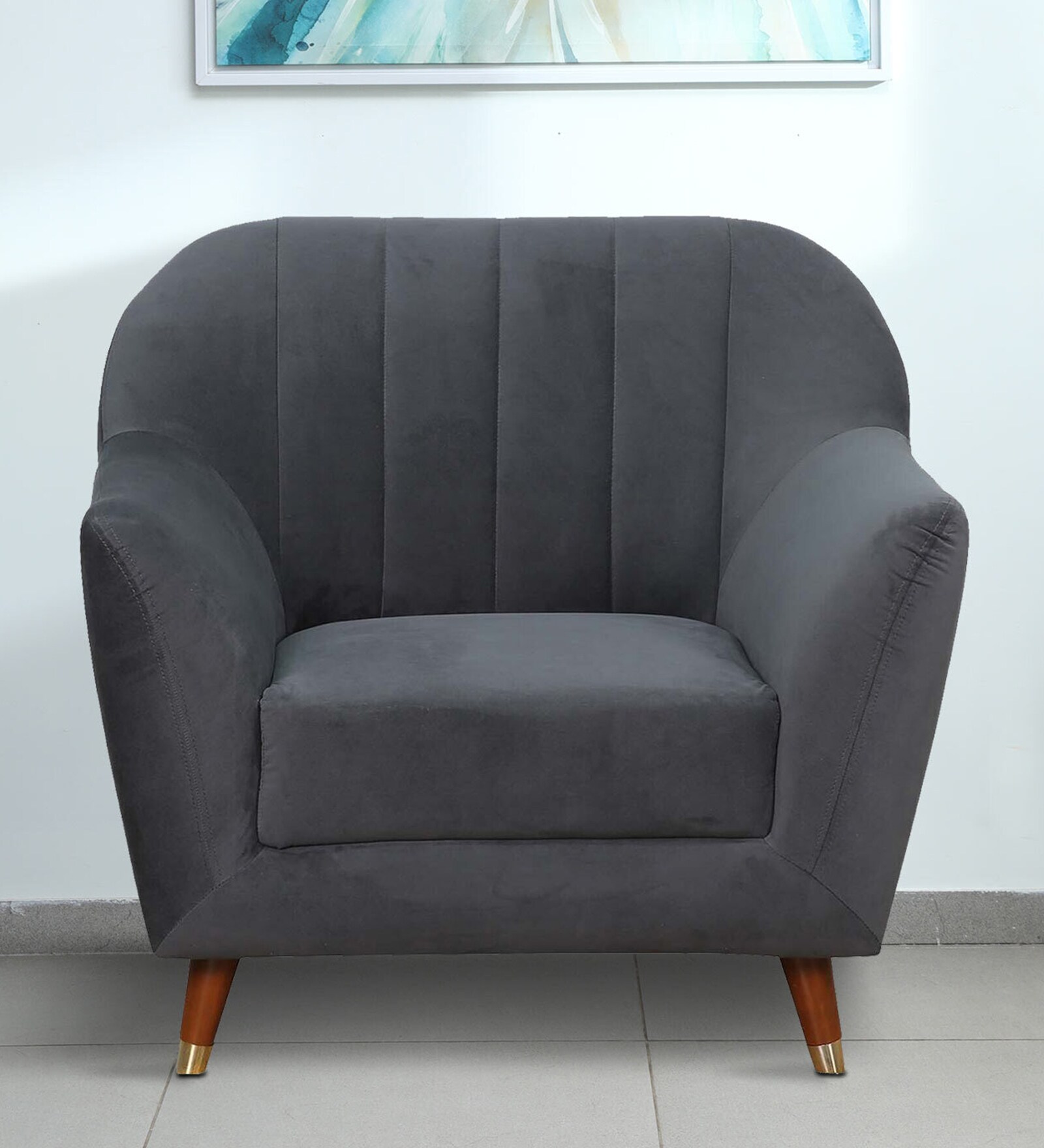 Antalya Velvet 1 Seater Sofa in Graphite Grey Colour