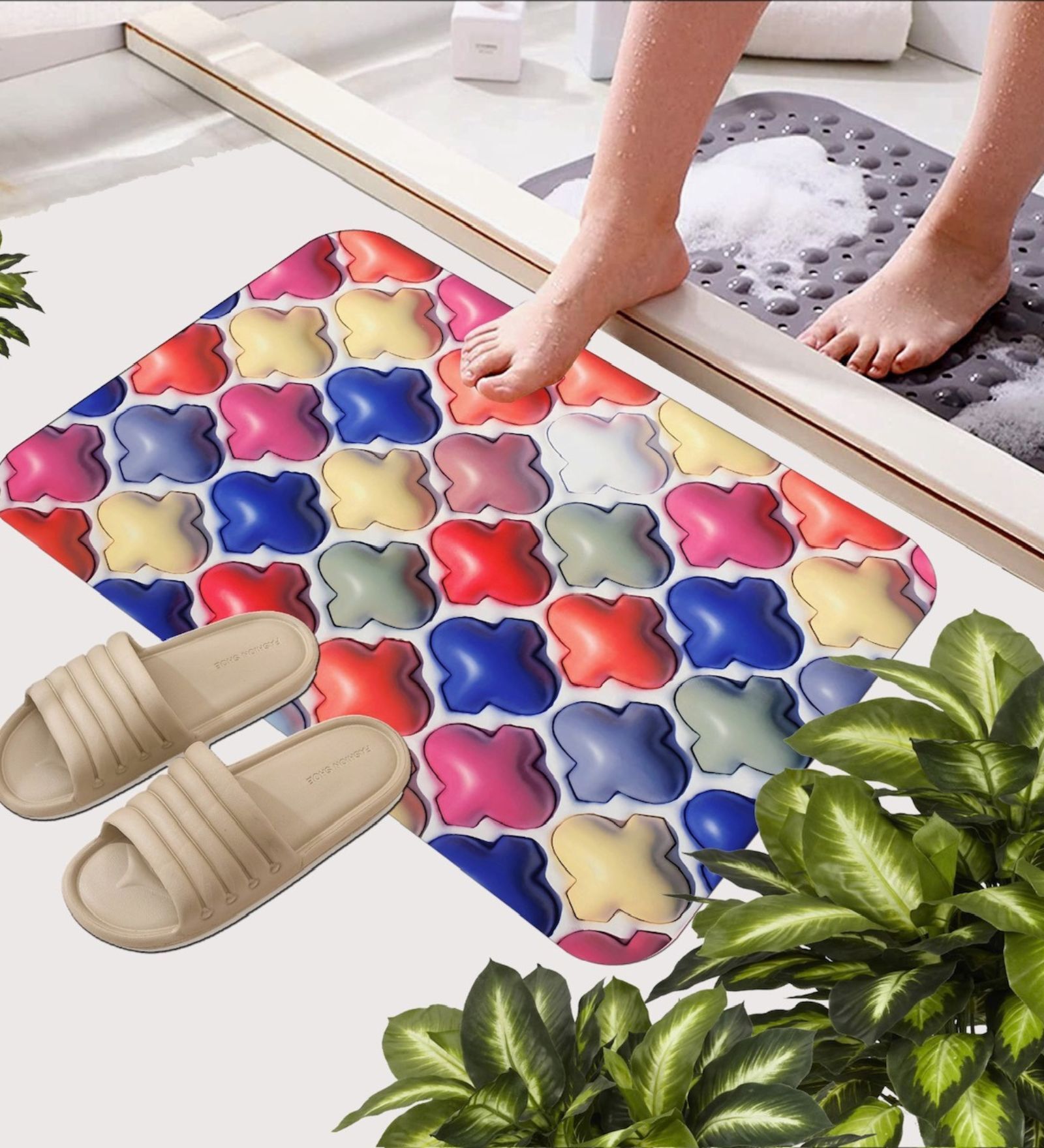 Multicolor Slogan 22x14 Inches Waterproof Bath Mat