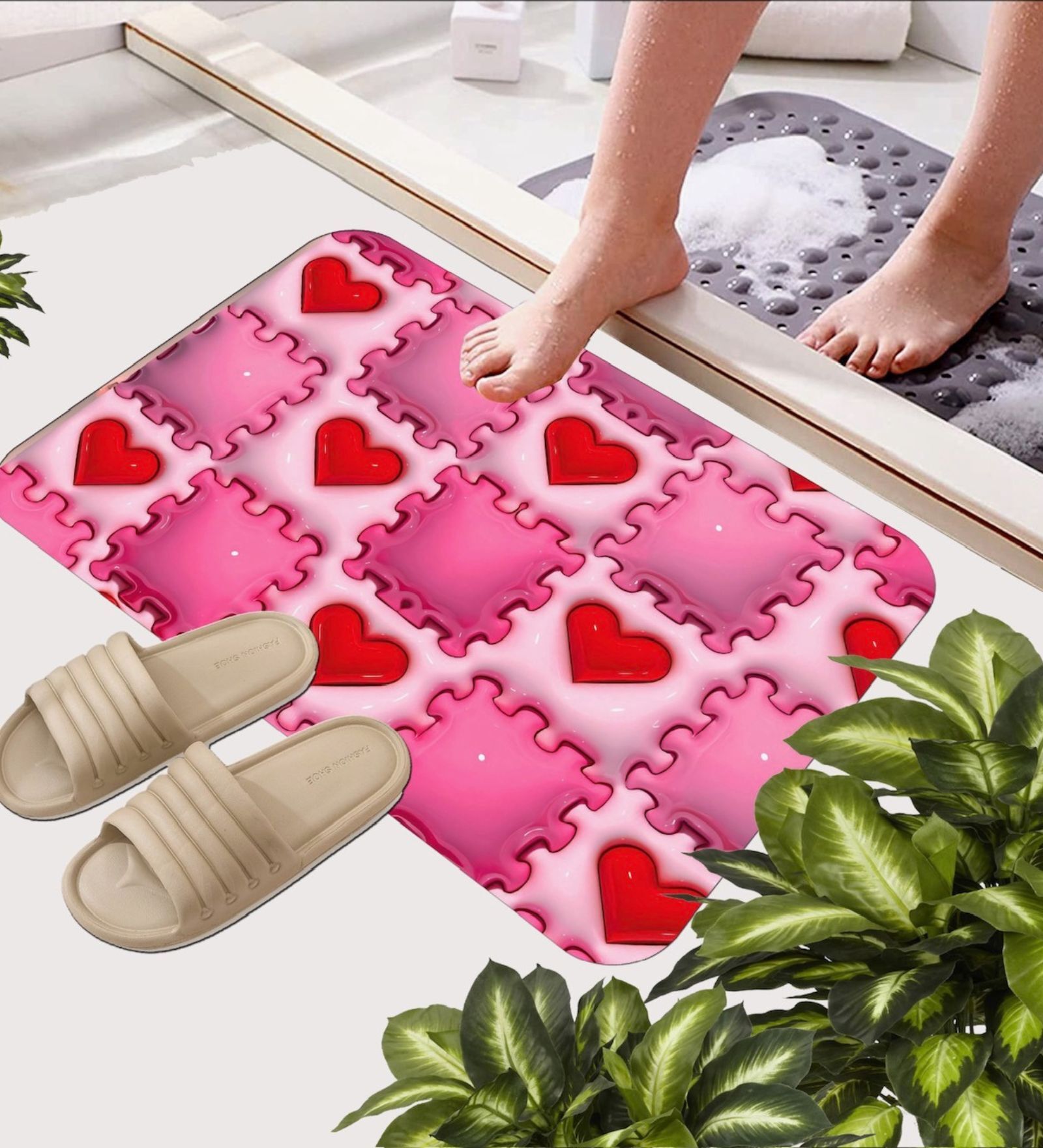 Pink Slogan 22x14 Inches Waterproof Bath Mat