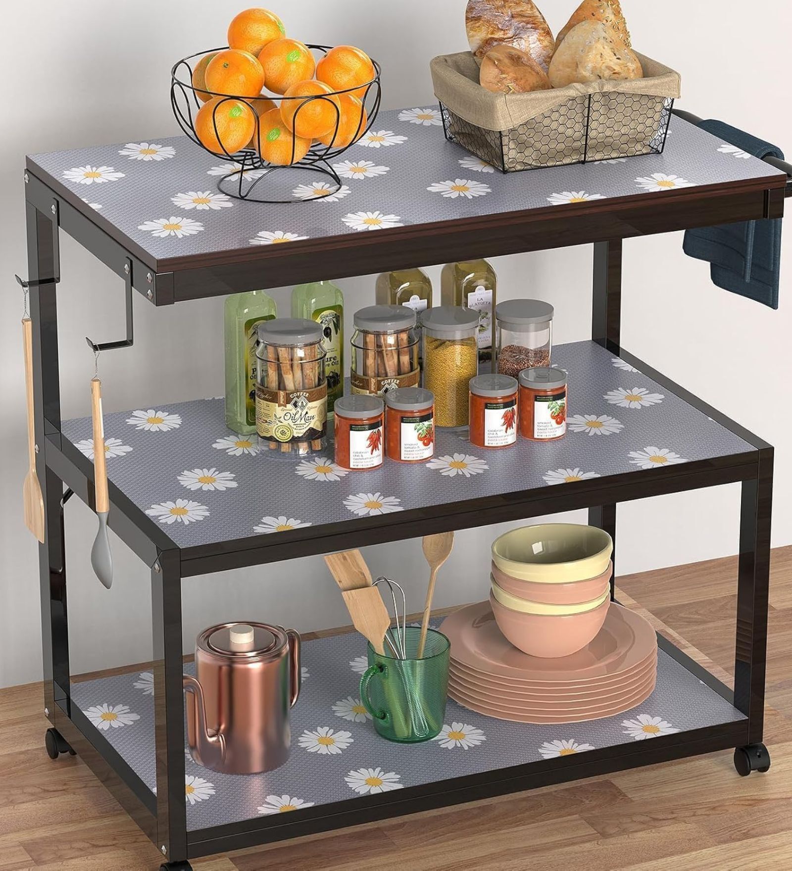 Anti-Slip Fridge Mat Waterproof Shelf Liner Kitchen Drawer Cabinet Mat Non-Slip Table Mat Moisture-Proof Wardrobe Liner Washable Durable Roll (Printed, 45W x 125L cm )