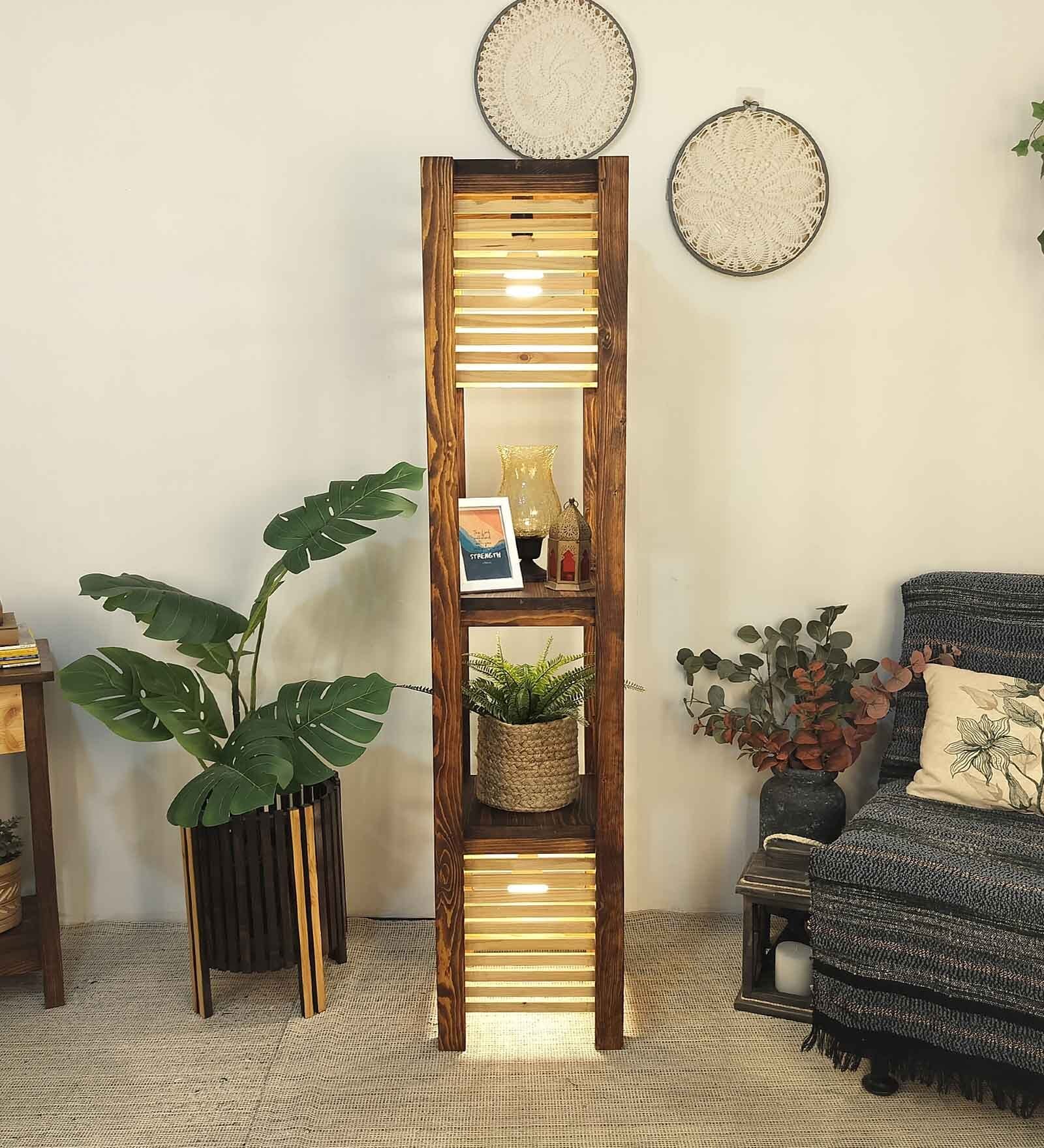 Antilia Brown Wooden Shelf Floor Lamp with brown base