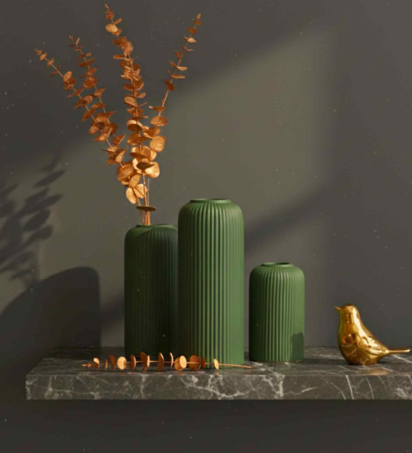 Antique (Set of 3) Ceramic Flower Vase (Grey)