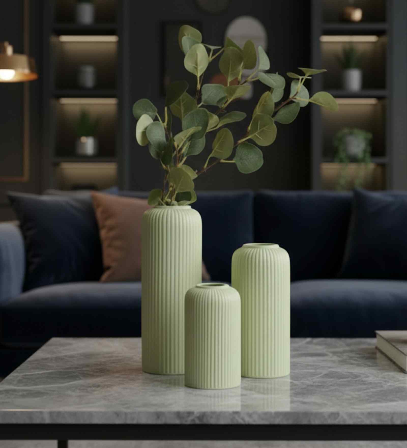 Antique (Set of 3) Ceramic Flower Vase (Light Green)