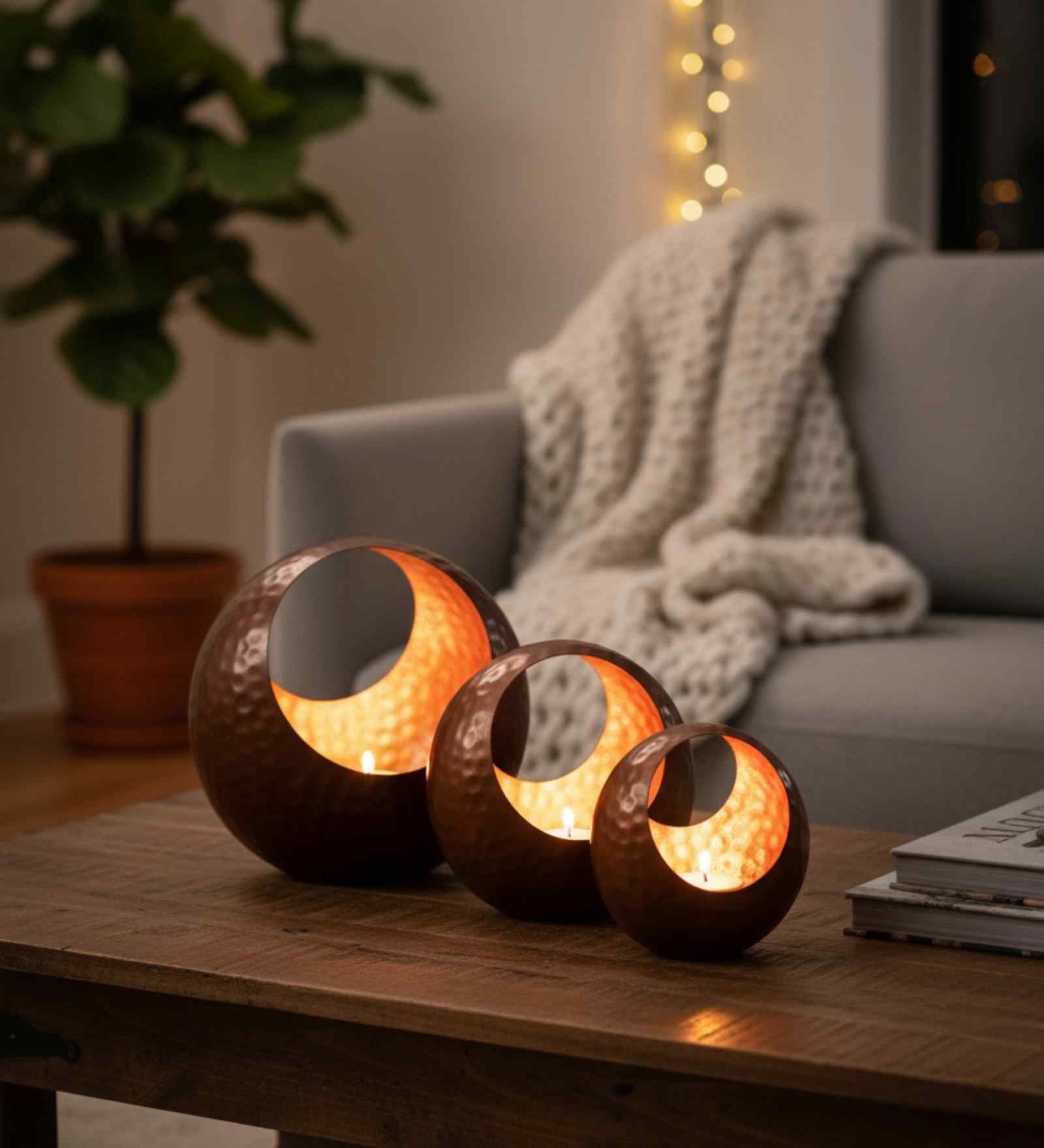 Antique (Set of 3) Mild Steel T- Light Holder (Copper)