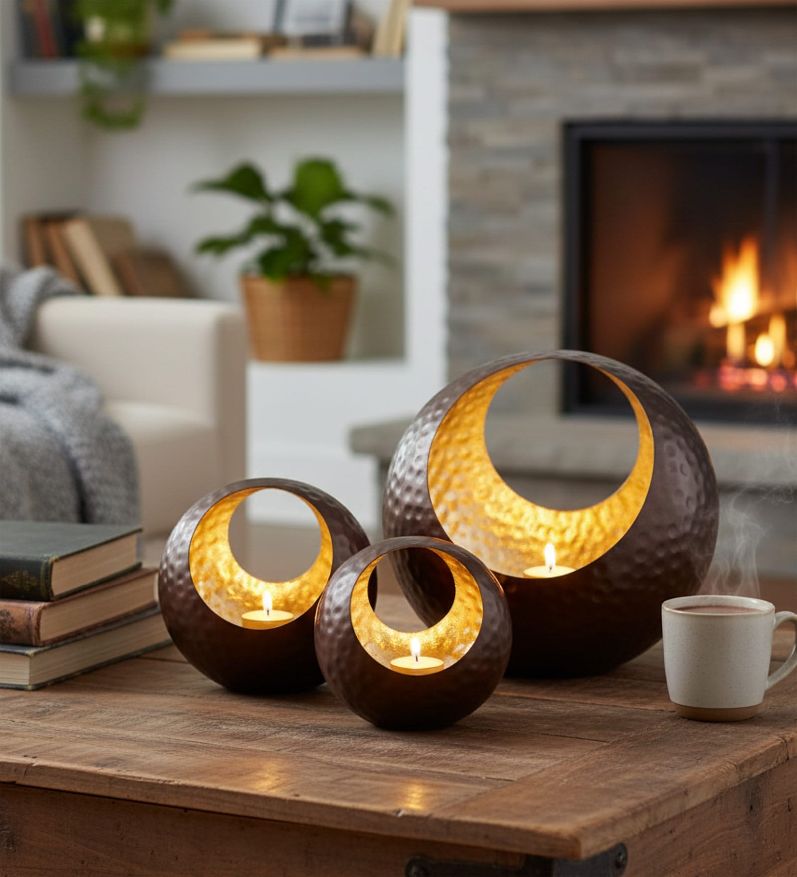 Antique (Set of 3) Mild Steel T- Light Holder (Copper)