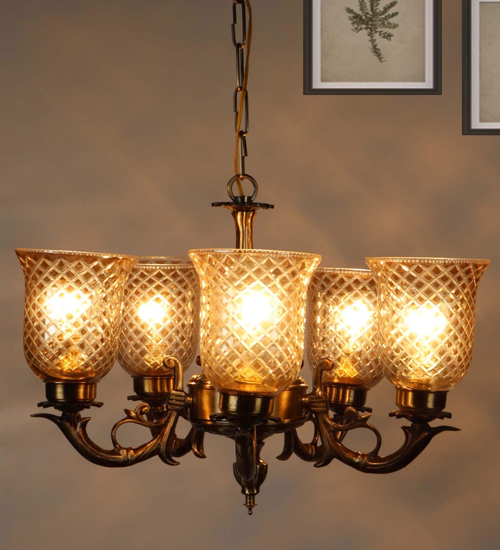 Marsden Antique Brass Glass Shaded Chandelier